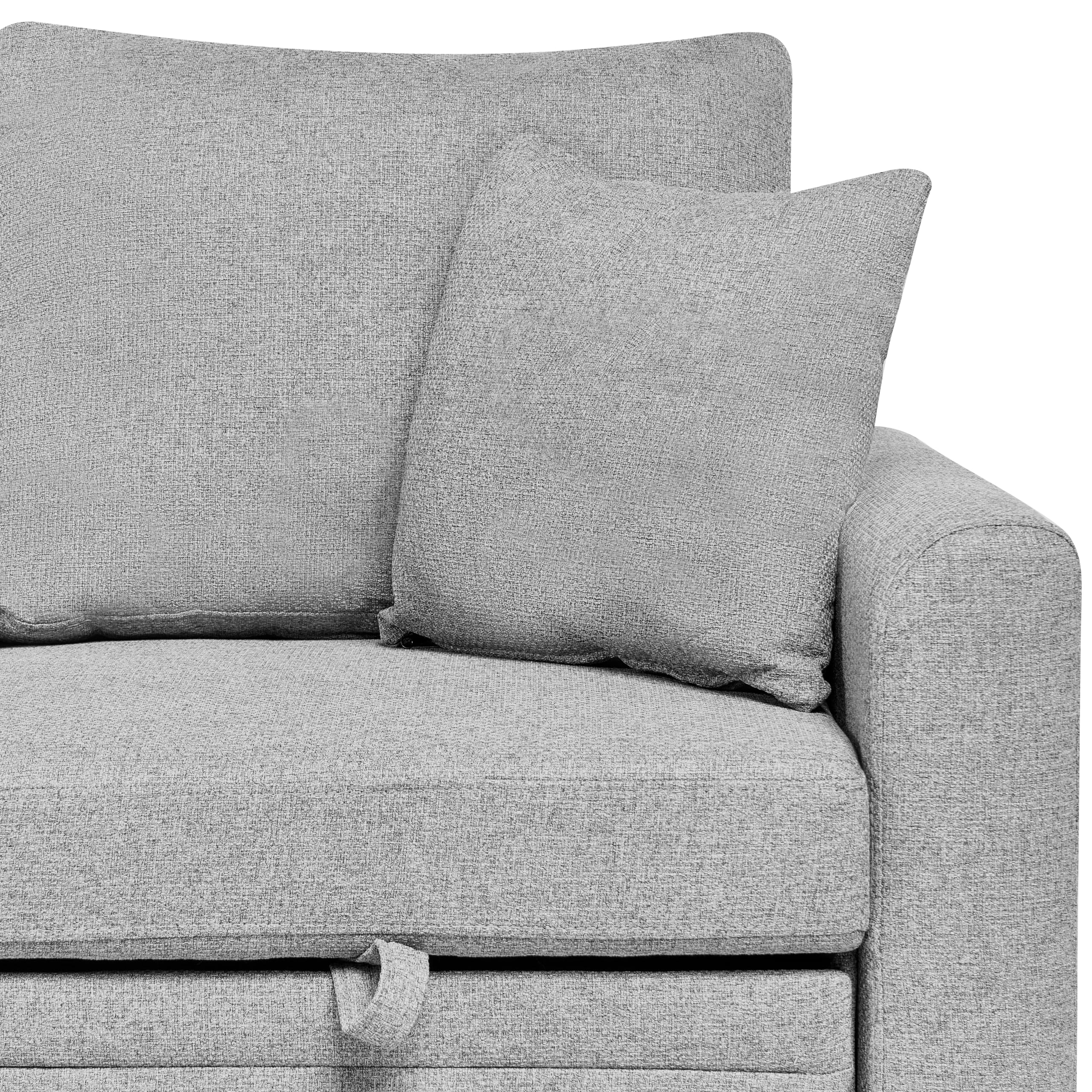 Nowoczesna sofa narażona rozkładana przechowywanie narożnik tapicerowany prawostronny oparcie z dodatkowymi poduszkami szara Nassjo