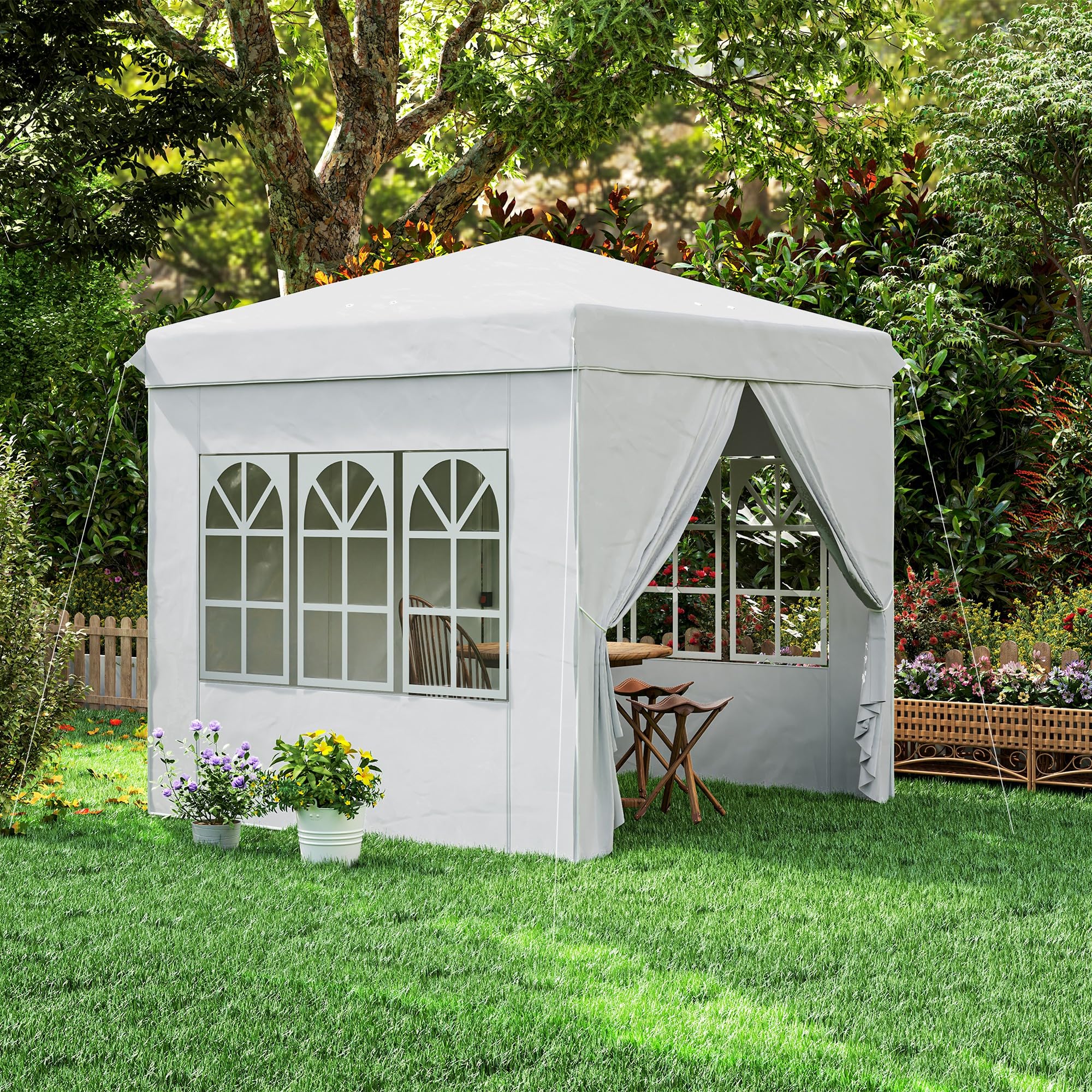 Outsunny Gazebo Pop-up Pliant 2.5x2.5m 4 Parois Blanc