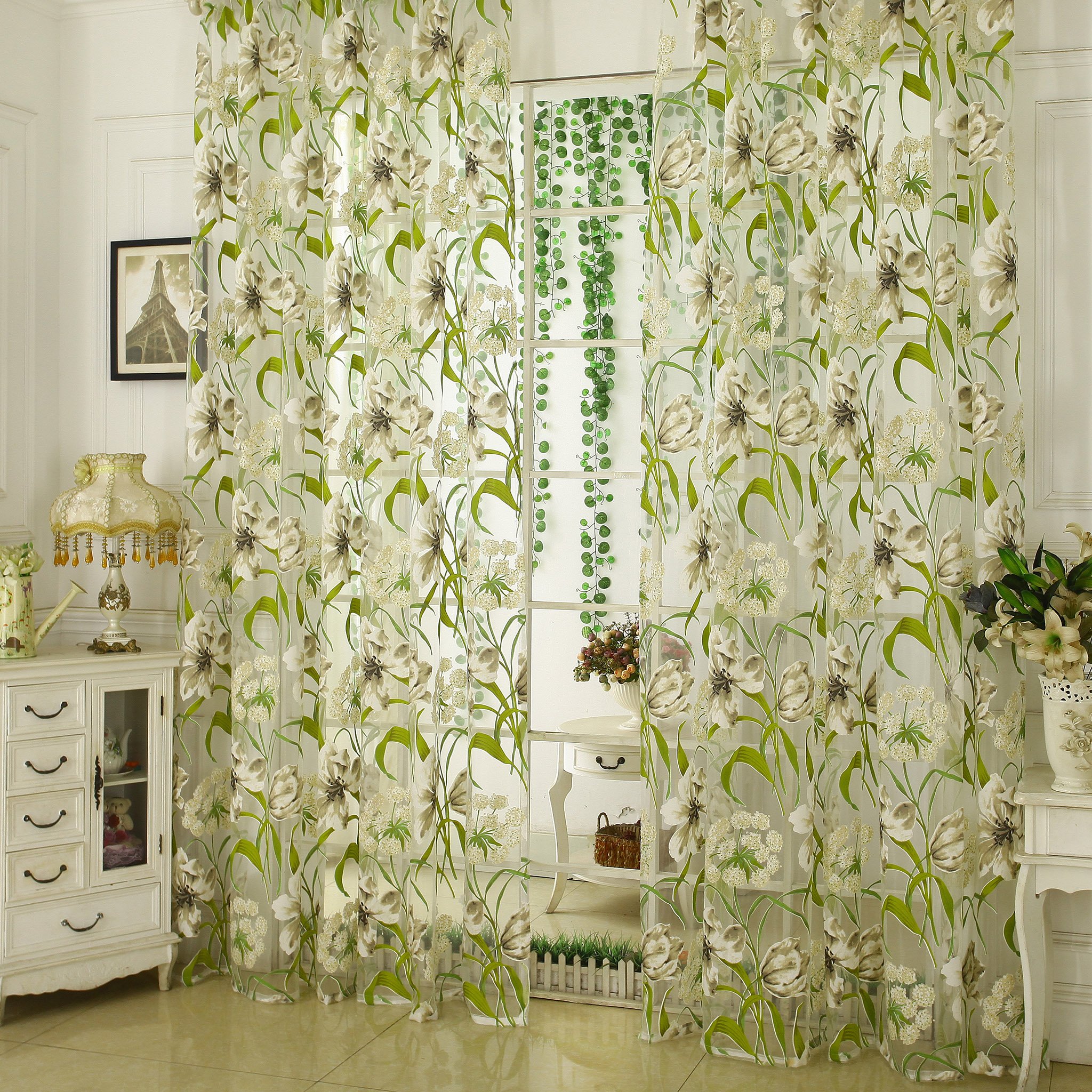Woaboy 2 Piezas Cortina Gradiente Translúcida Ojales Visillo Degradado Gasa Moderno Poliéster Decorativas Visillos Para Ventanas Habitación Dormitorio Sala De Estar 140x225cm Verde
