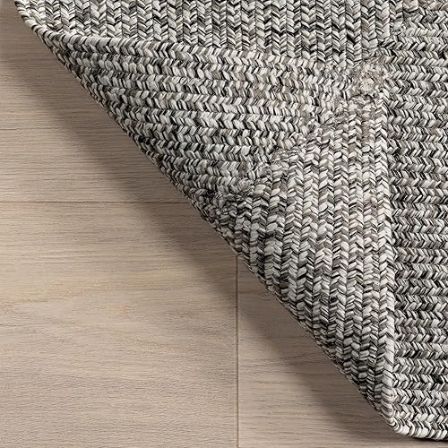 Miniatura 5 de nuLOOM Wynn - Alfombra de área trenzada para interiores y exteriores, 8 x 10 pies, ovalada, gris claroblanco y negro