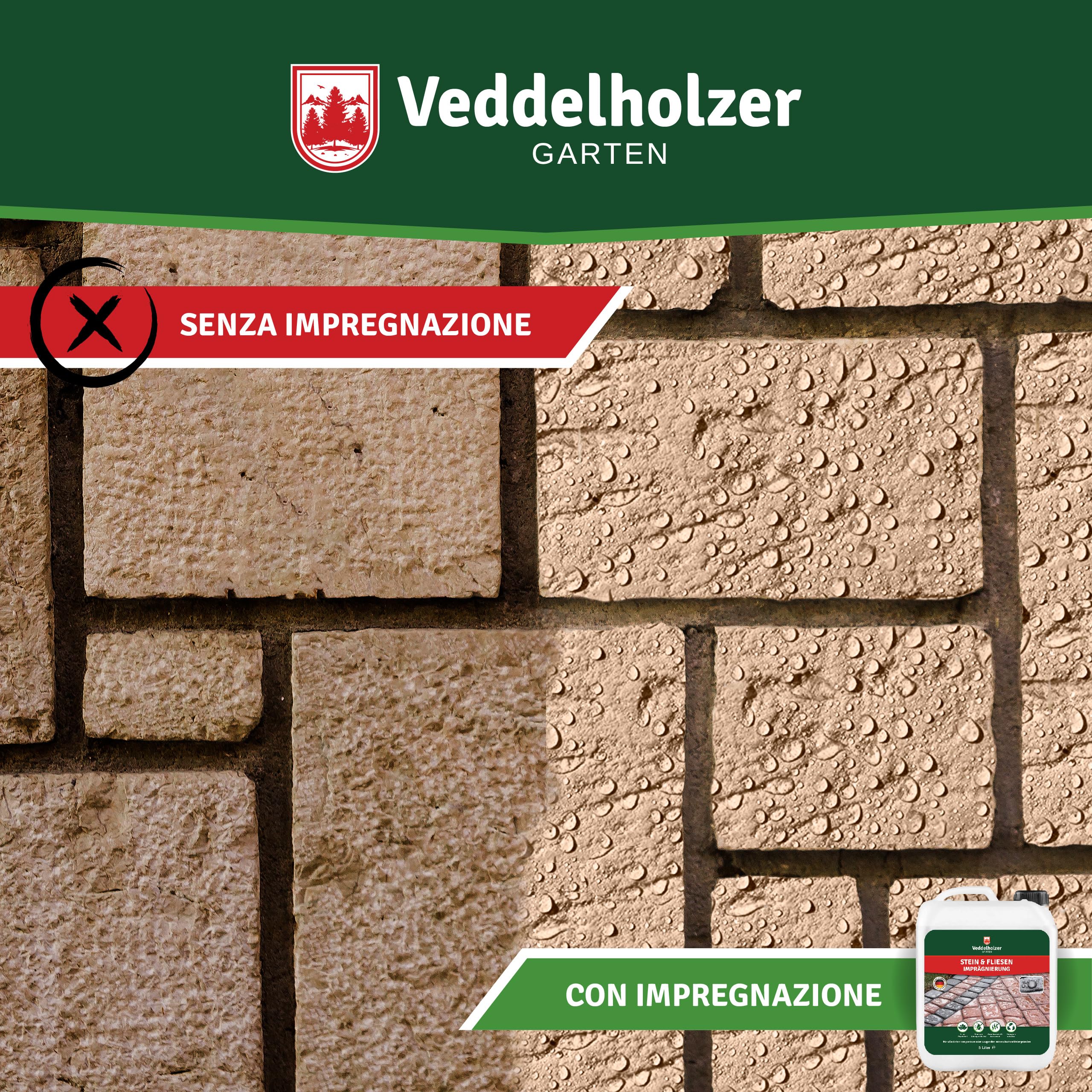 Veddelholzer Impregnante per Pietra, 5L, Universale, Resistente all'Acqua e allo Sporco, Trasparente