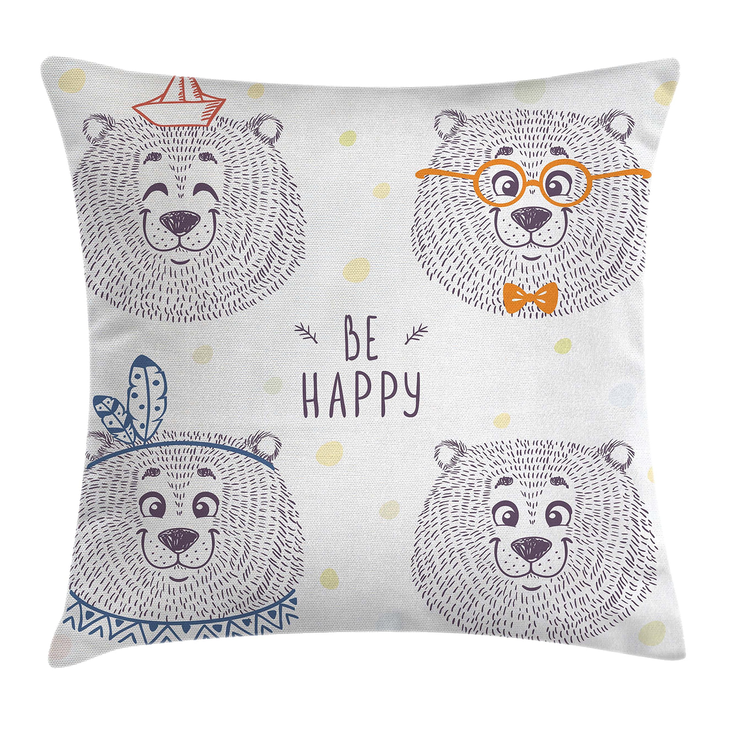 Lunarable Cartoon Throw Pillow Cushion Cover, Themed Bear in Styles with Sketchy Hand Drawn Image Art, Decorative Square Accent Pillow Case, 40