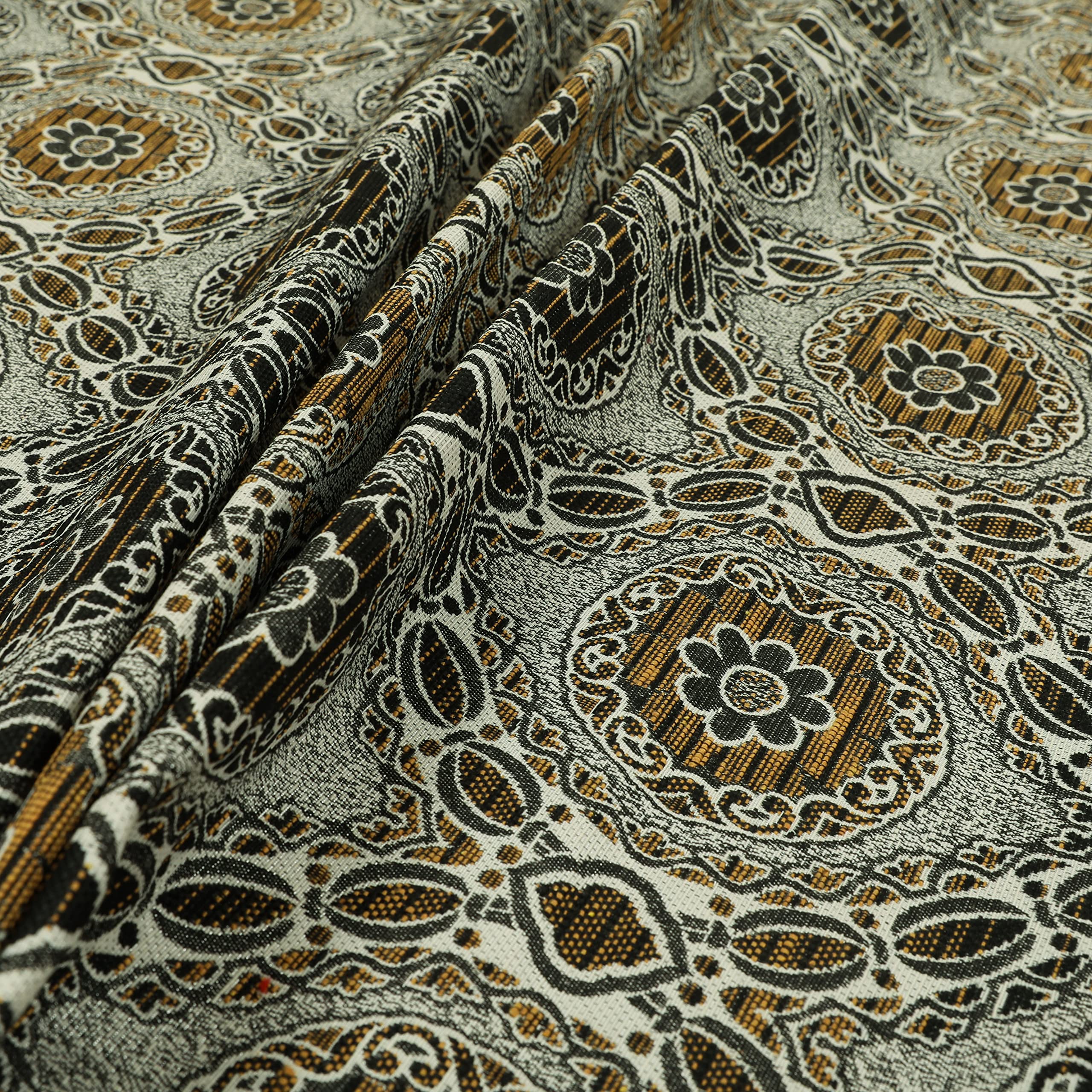 Redbrick Mill Fabrics Flame Retardant Glitter Upholstery Furnishing Pattern Fabric Damask Circle in Grey Black Yellow (Per Metre)