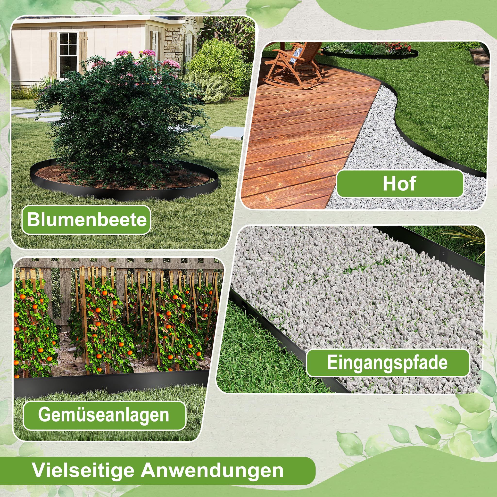 Froadp Flexible Rasenkante, L 100 x H 10 cm Beeteinfassung Metall, Beetumrandung mit 50 Erdanker, Garten Beetbegrenzung für Hof Bauernhof Verwendet Werden, Schwarz,10 Stück