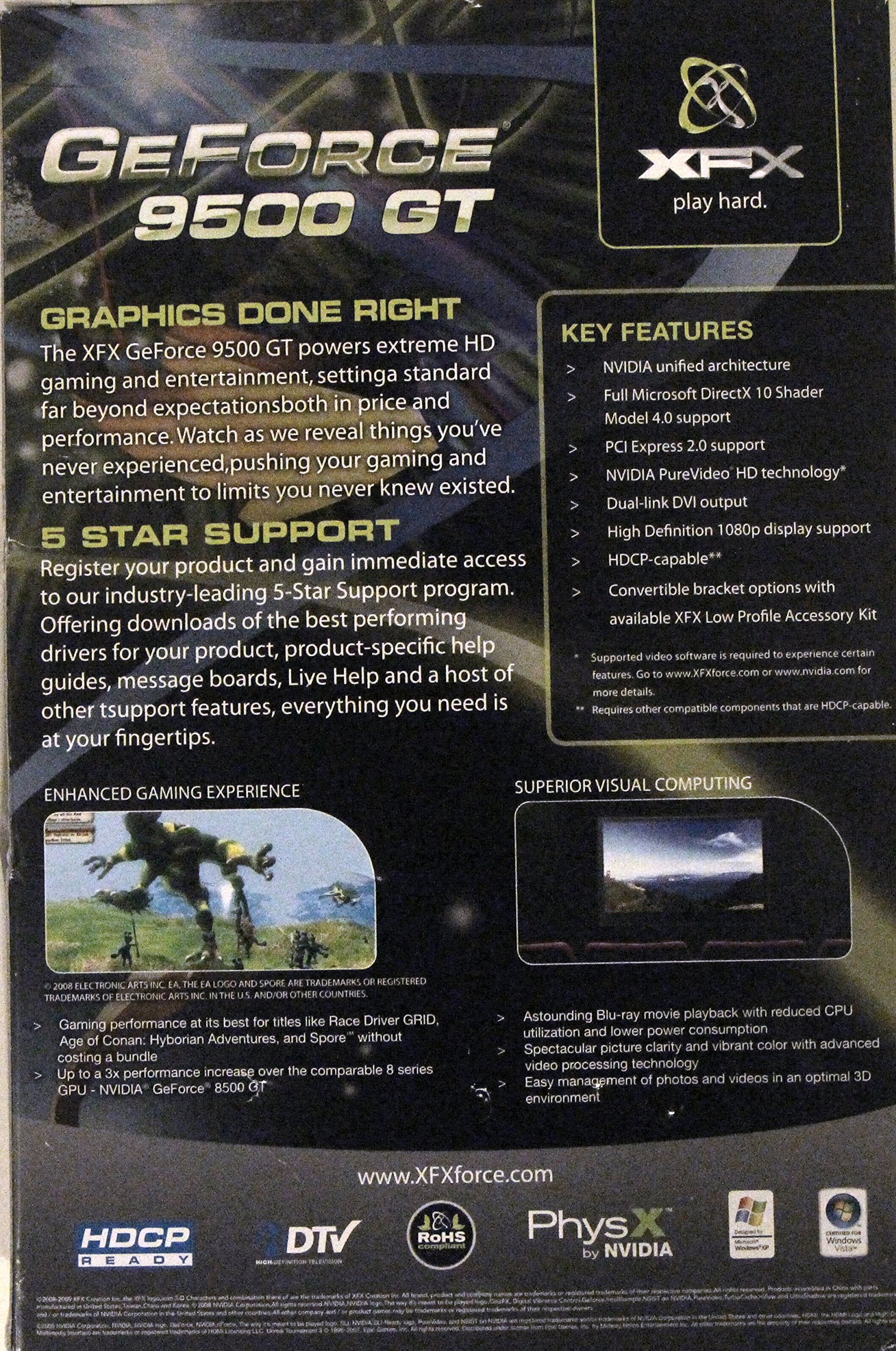 Amazon.com: XFX nVidia GeForce 9500GT 512 MB DDR2 VGA/DVI/HDTV PCI