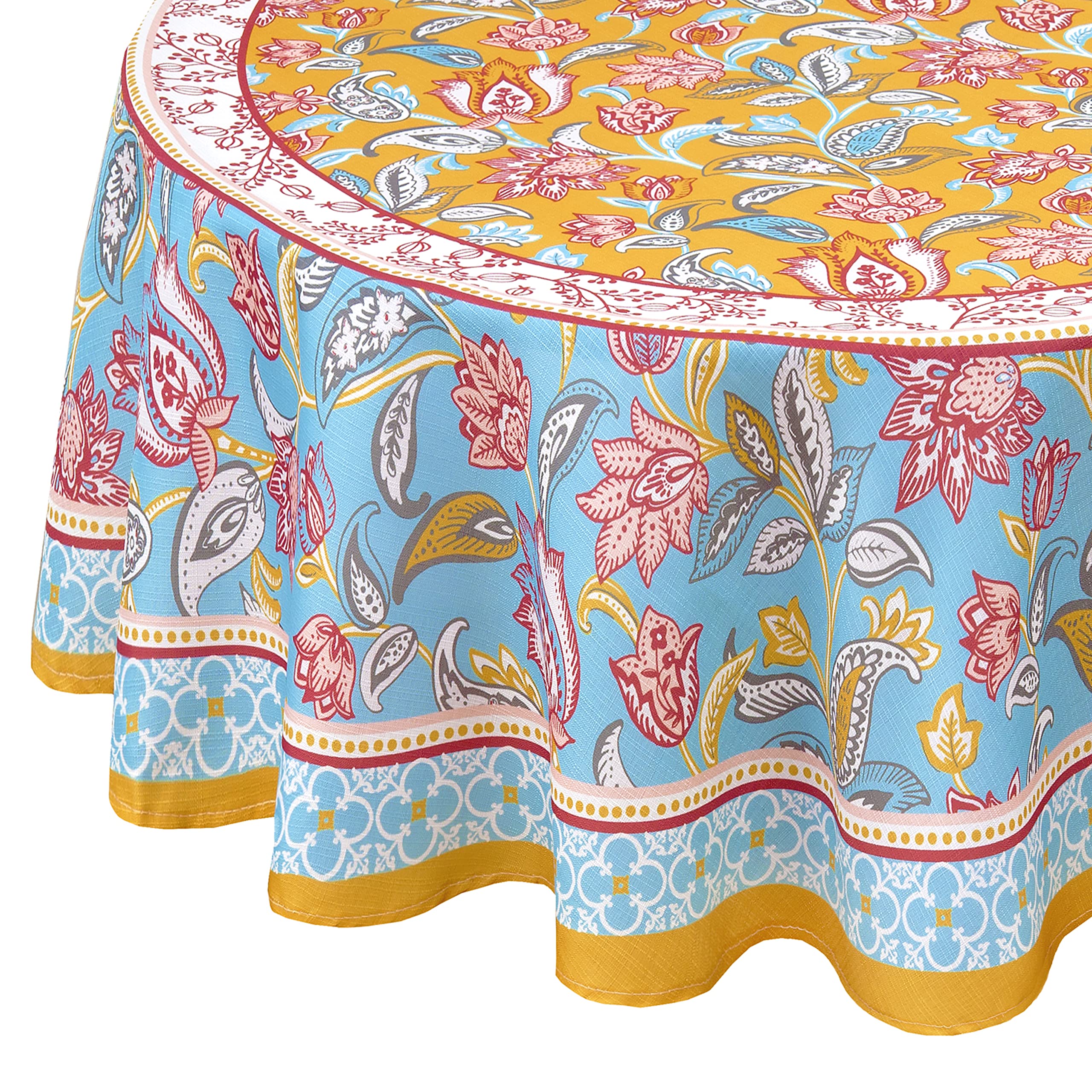 Home Bargains Plus Belle Fleur Paisley - Mantel de tela francesa con estampado de bordes, resistente a las manchas y al agua, mantel floral sin arrugas, 60 x 102 pulgadas, ovalado