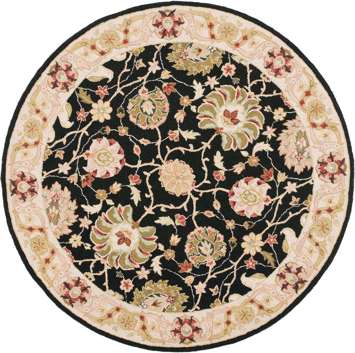 SAFAVIEH Chelsea Collection 5'6" Round Black / Beige HK501A Hand-Hooked French Country Wool Area Rug