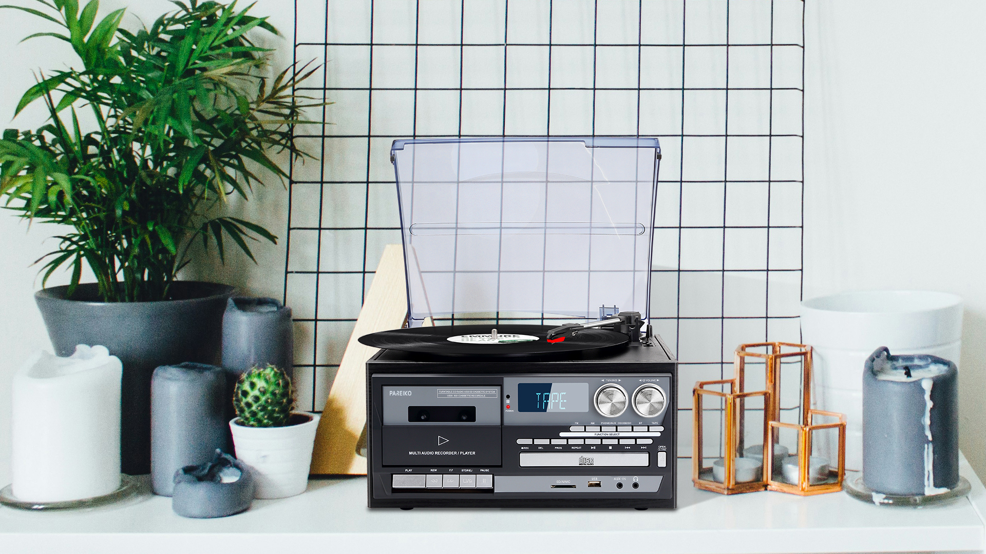 ミュージック reco Amazon.com: Vintage Record Player 9-in-1 Turntable with