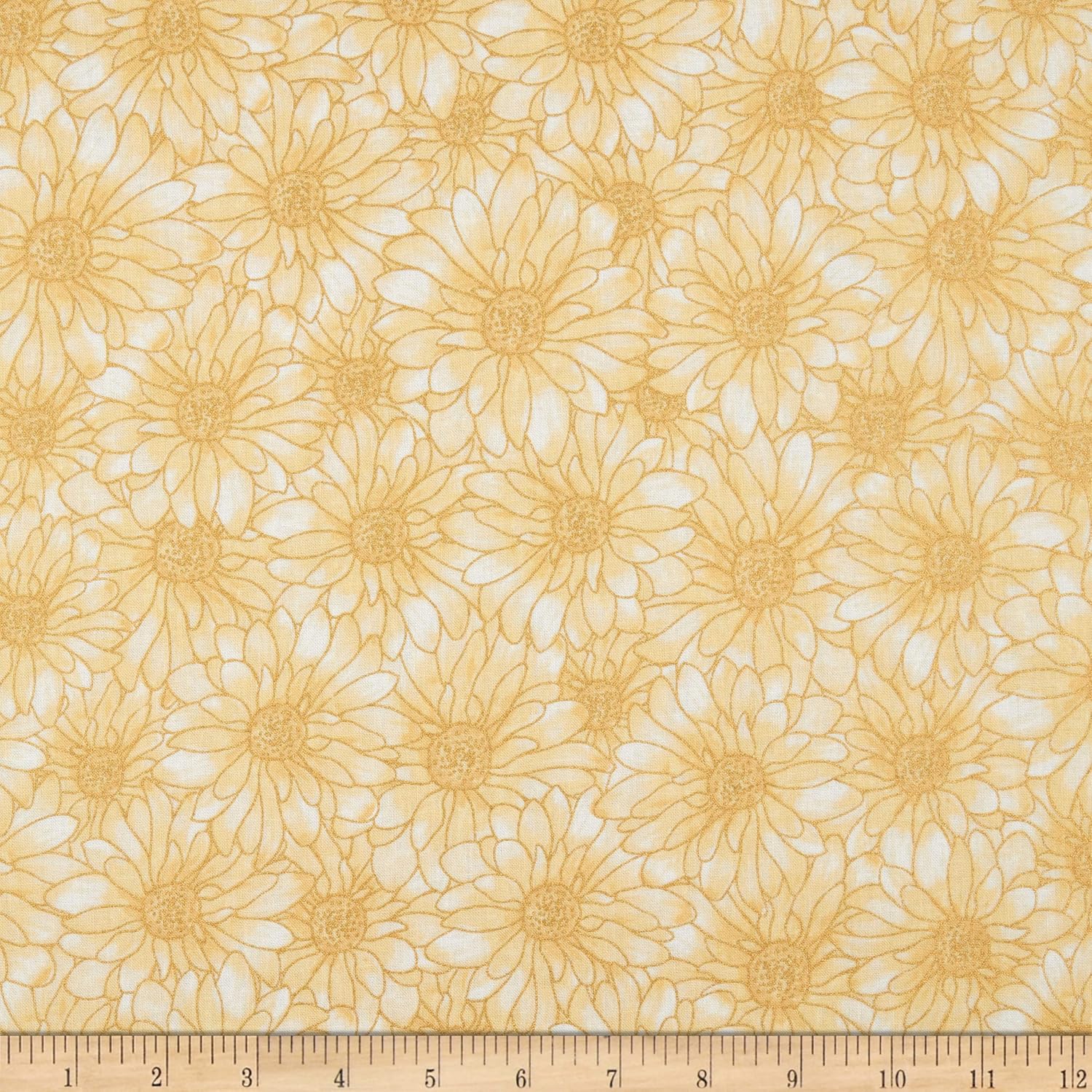 Kaufman Metallic Shades of The Season 12 Sunflowers Ivory, Fabric by The Yard