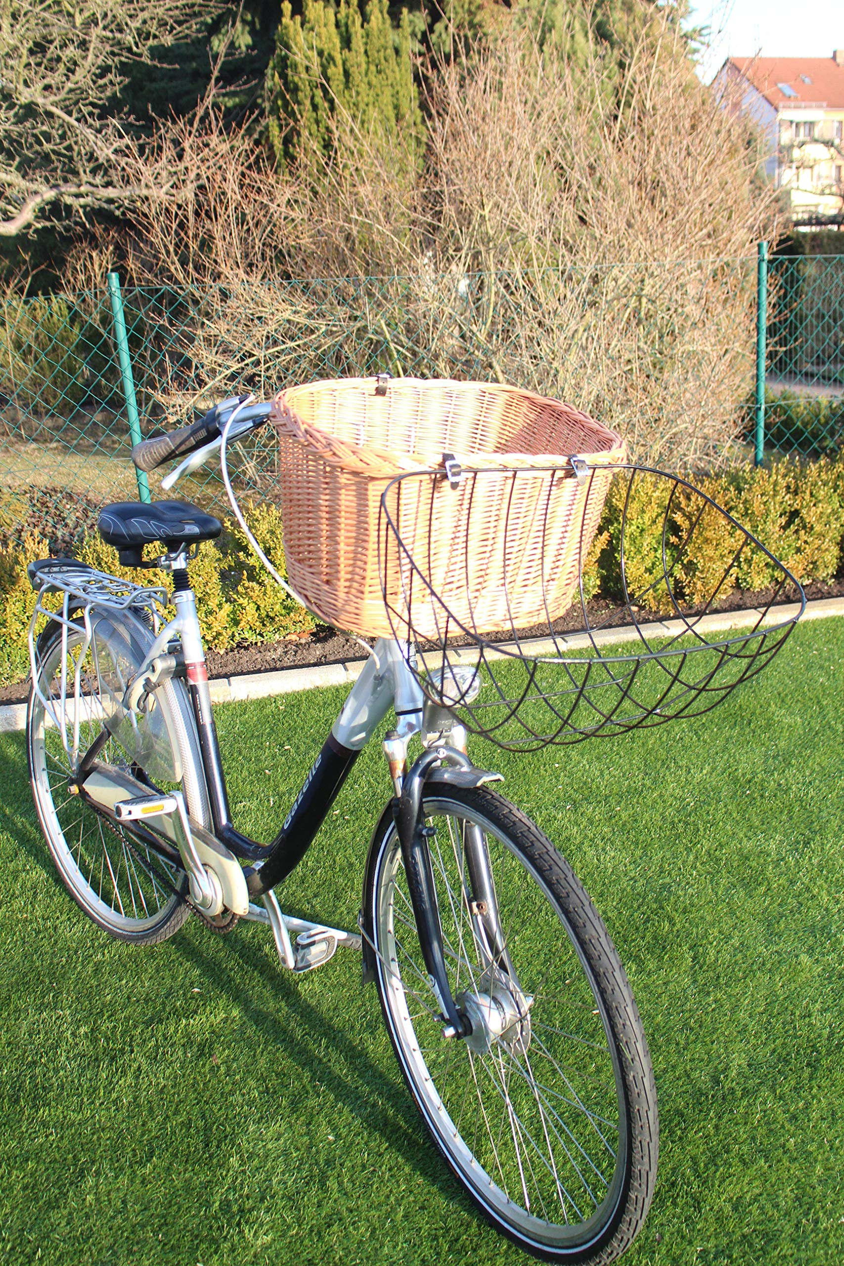 Marcus-Hundefahrradkorb für Fahradlenker aus Weide mit Metallgitter und Kissen XL oder XXL Natur Weidenkorb Lenkerkorb für Fahrrad (XL ohne Kissen)