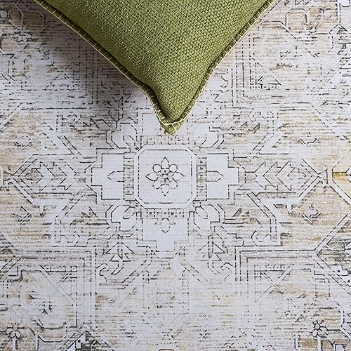 Miniatura 8 de SAFAVIEH Tucson Collection - Alfombra lavable de 2 pies 6 pies x 8 pies, beige y gris, antideslizante y fácil de limpiar, ideal para pasillo,