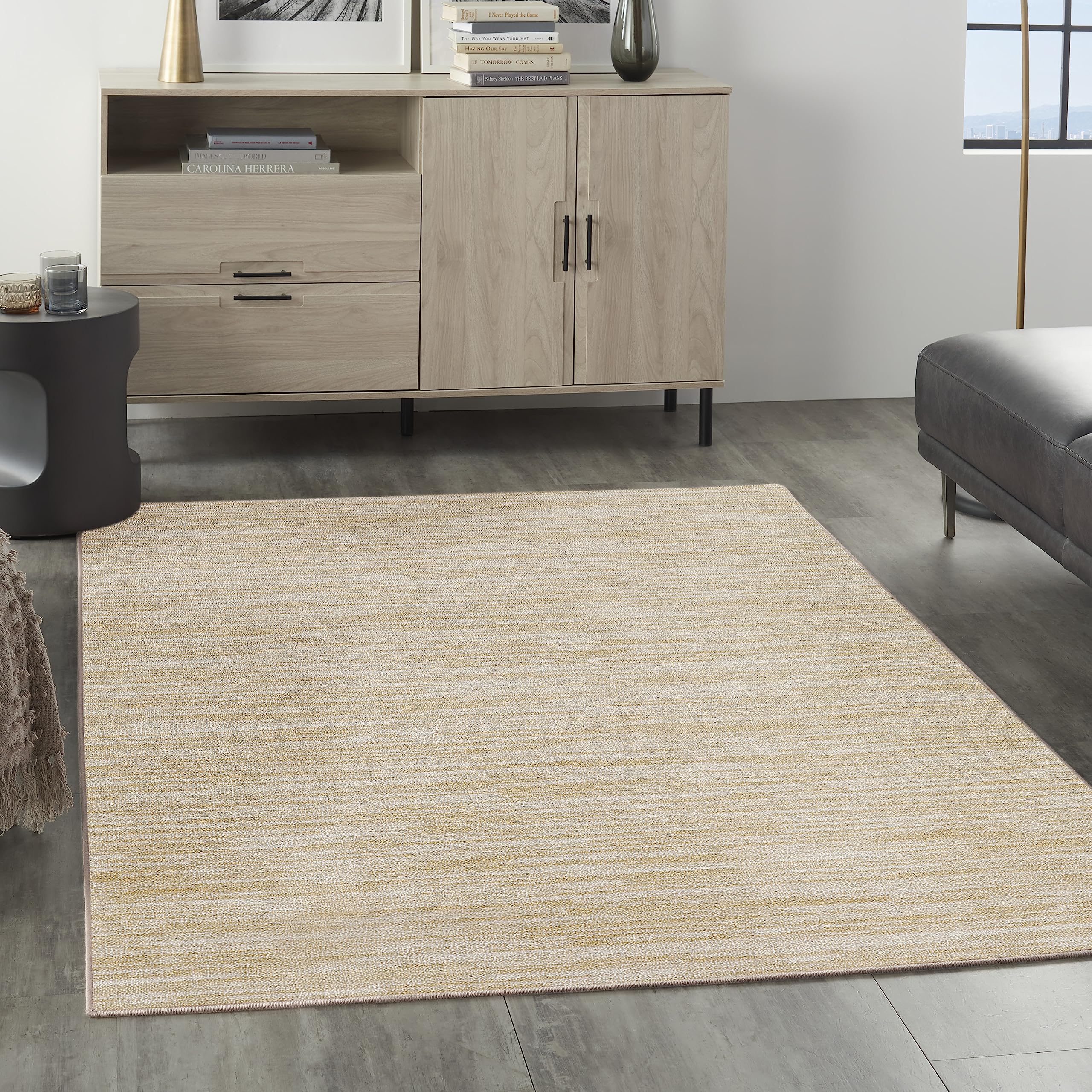 Nourison Essentials Indoor/Outdoor Ivory Gold 5' x 7' Area Rug, Easy ...