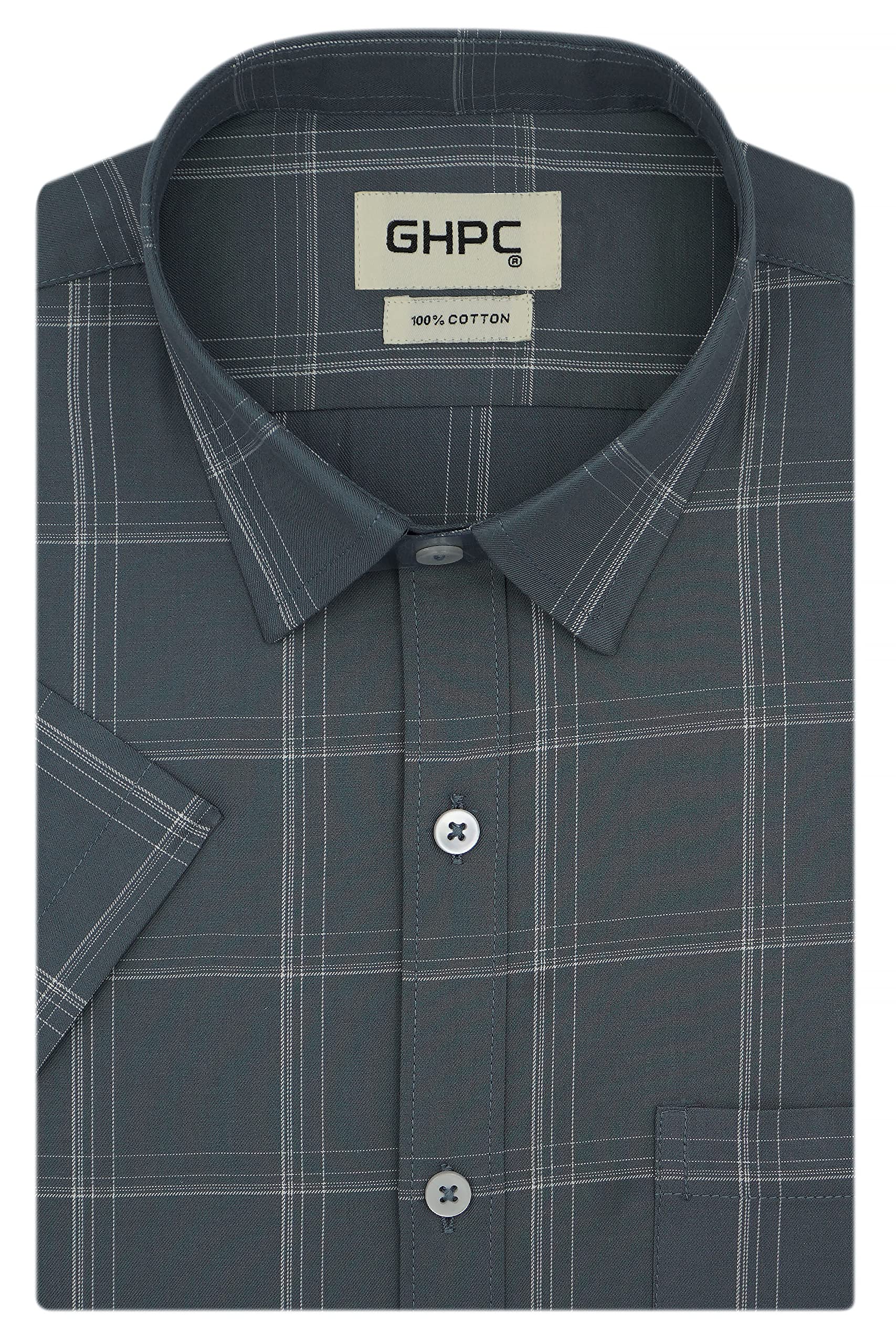 GHPC100% Cotton Checks Half Sleeves Regular Fit Formal Shirt for Men
