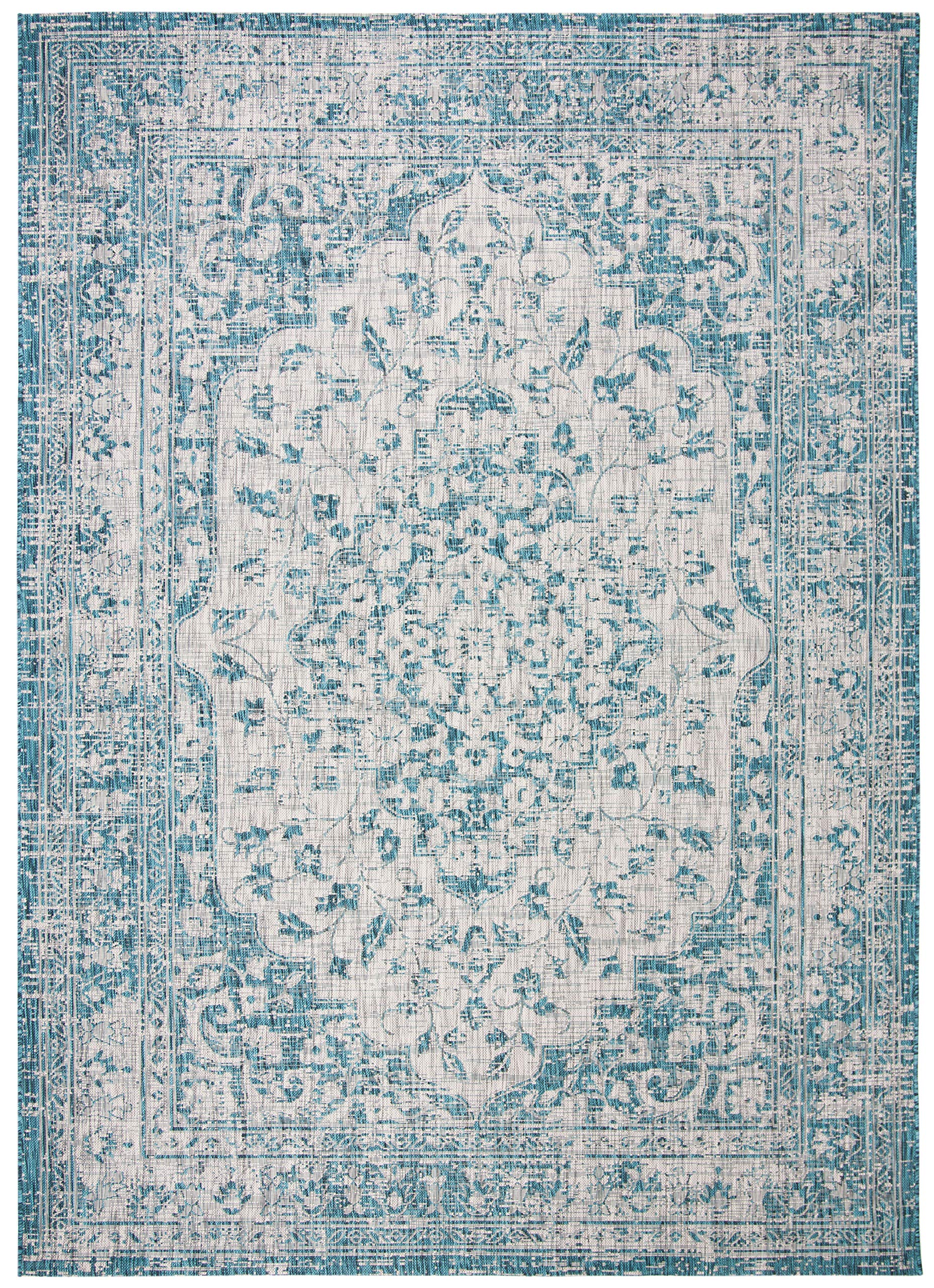 SAFAVIEH Courtyard Collection 9' x 12' Teal / Cream CY8720 Indoor/ Outdoor Easy Cleaning Patio Backyard Mudroom Area Rug