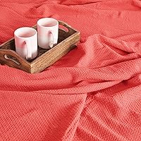 Vista 2 de BOUTIQUO Manta de cama 100% algodón, manta térmica transpirable tamaño King, manta suave de panal de abeja de 90 x 102 pulgadas, manta de cama