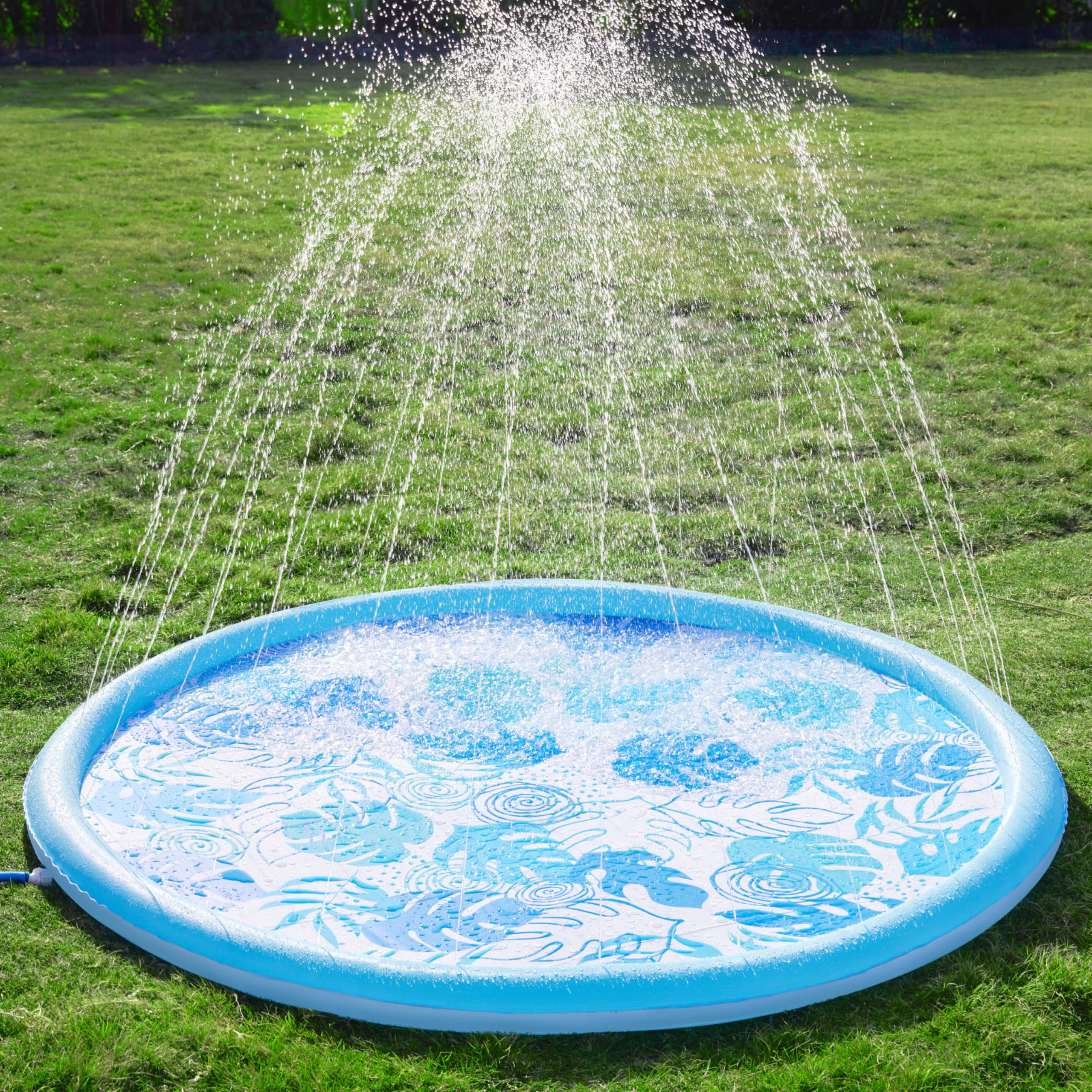 SLOOSH Splash Pad Sprinkler Mat - 6ft Tropical Leaves Outdoor Water Play Toys for Kids Dogs, Backyard Party in Summer Decor Outside Water Games Fountain Pool Children Boys Girls Toddlers Baby (Blue)