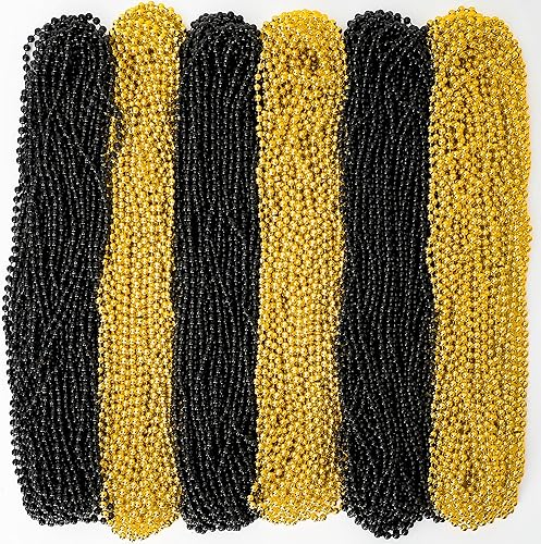 Miniatura 1 de 100 collares de cuentas, regalos de fiesta de Año Nuevo color dorado y negro, collares de juguete de Nochevieja de 33 pulgadas, accesorios de