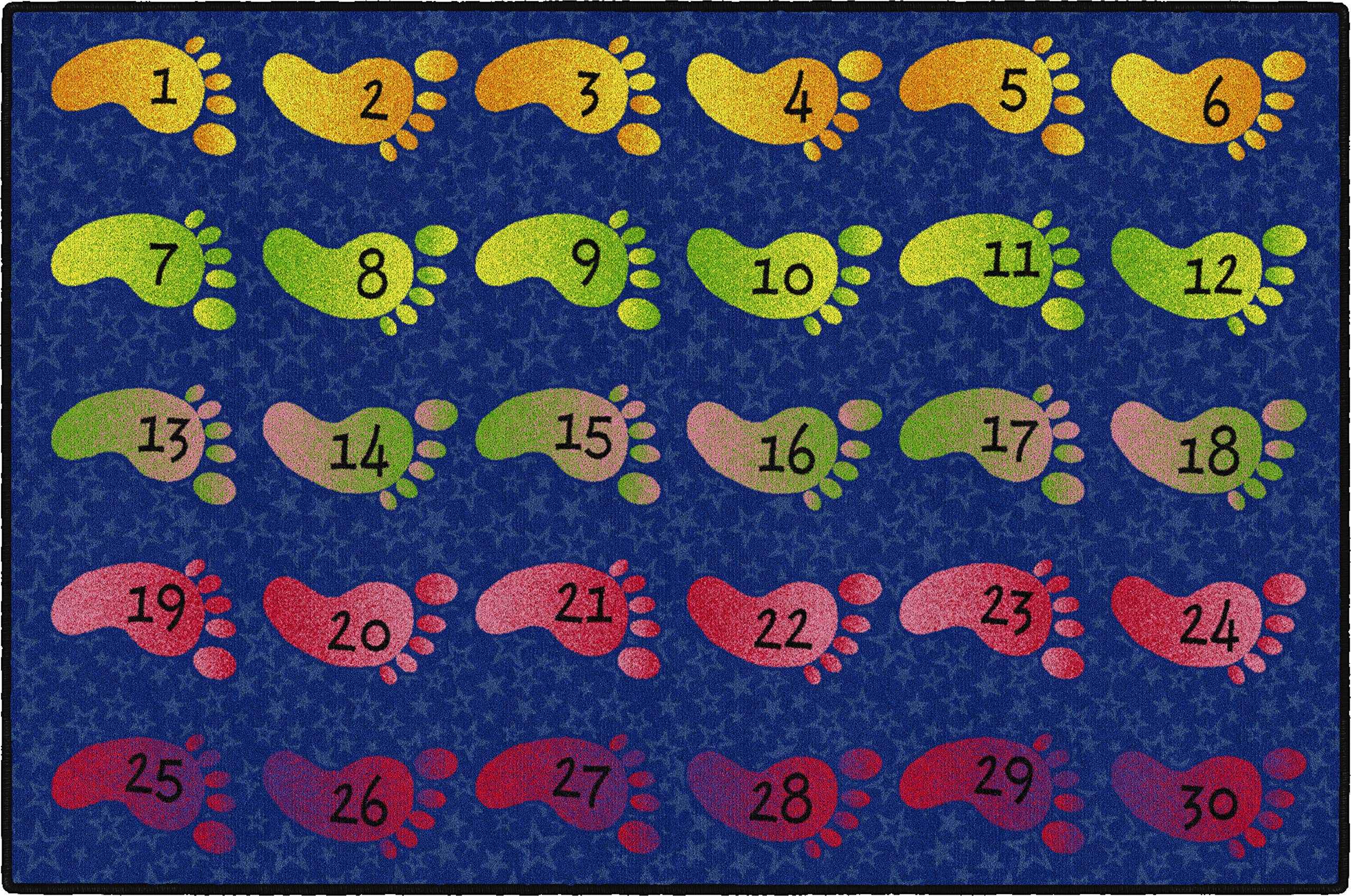 Flagship Carpets Counting Feet Rainbow Numbers Educational Rug for Classroom Carpet or At Home Educational Learning Area, Playroom, Kid's Bedroom Mat, 4' x 6', Blue/Multi-Color