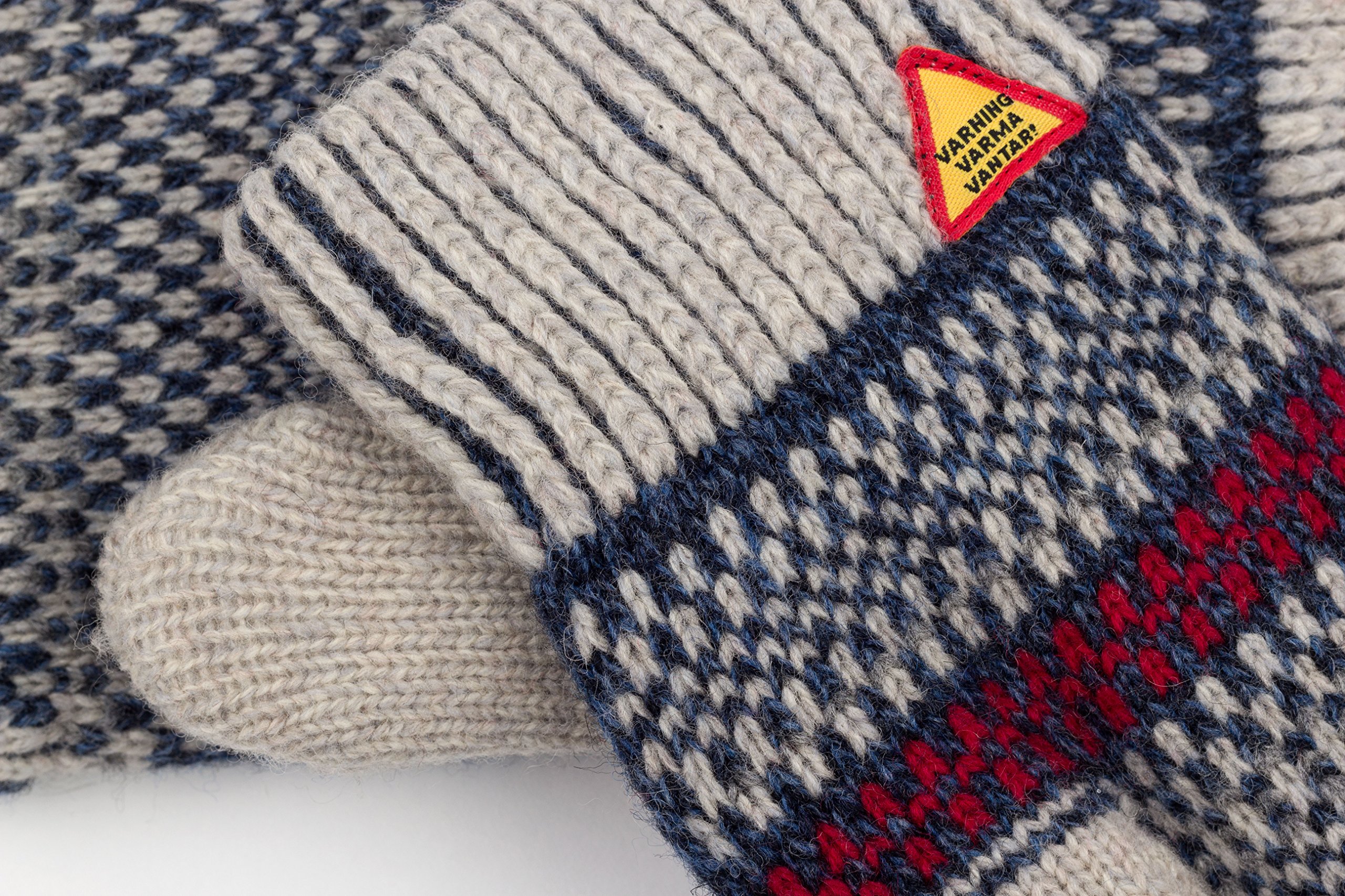 ÖJBRO VANTFABRIK guanti in maglia lana merino Ringdans Ester M (7-9) rosso blu bianco guanto fuderato caldi morbidi Svezia
