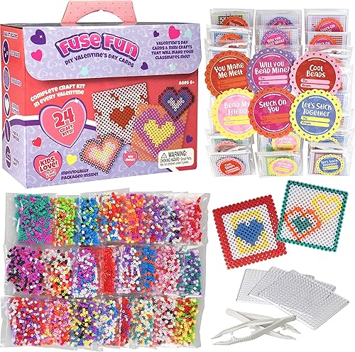 Tarjetas de San Valentín para niños + kits de cuentas de fusible (24 quilates) – Tarjeta y regalo de manualidades para niños y niñas – Pintura por