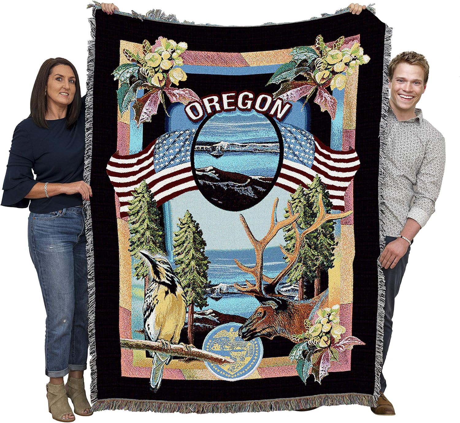 Pure Country Weavers State of Oregon Blanket by Dwight D Kirkland - Gift Tapestry Throw Woven from Cotton - Made in The USA (72x54)