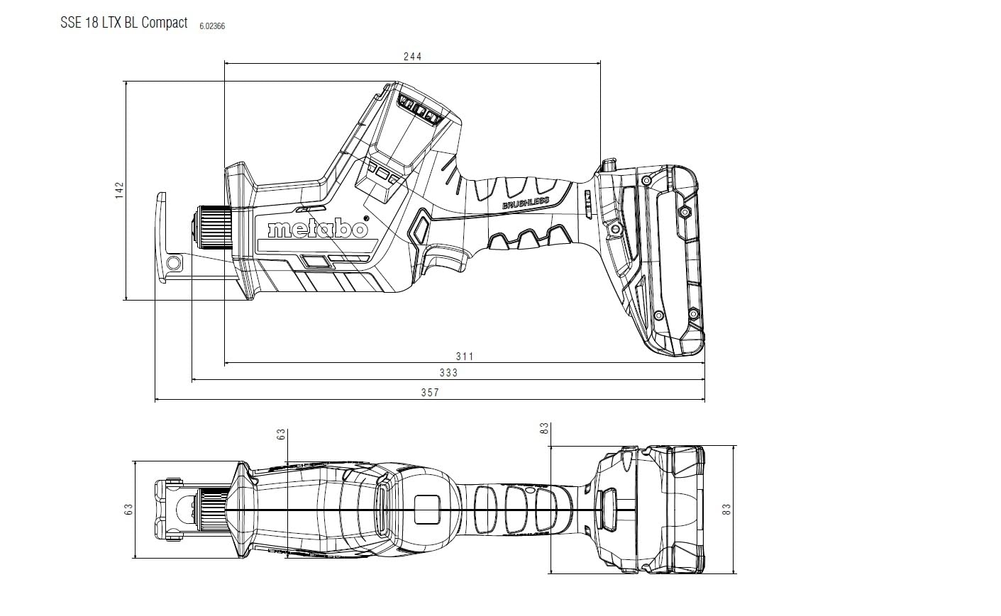 Metabo Akumulatorowa piła szablasta SSE 18 LTX BL Compact (602366840) 18 V; metaBOX 145, napięcie akumulatora: 18 V, prędkość skokowa przy biegu jałowym: 0-3000 /min, skok brzeszczotu: 16 mm
