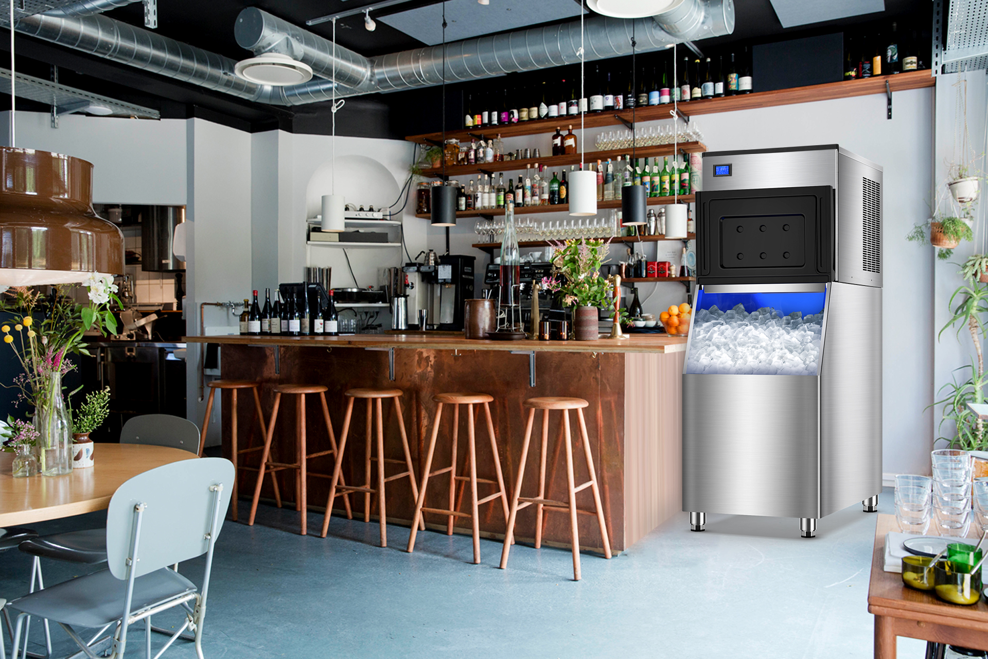 Image of Commercial Ice Maker Machine 500LBS /24H 360LBS Ice Bin LCD Touch Screen Self Cleaning Function Freestanding Ice Maker 156 Counts Ice Ready in 5-10 min Clear Ice Cube for Cafe, Bar, Home