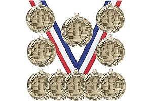 10 Pack of Gold Medals for Chess Champions: MS2 Trophy Awards with Ribbons