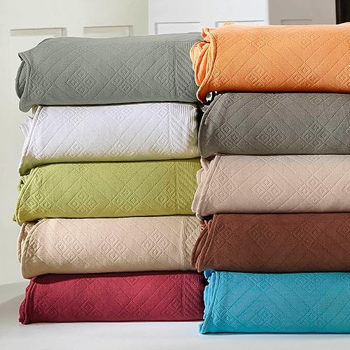 Miniatura 6 de Superior Juego de colcha festoneada de 3 piezas con trastes geométricos 100% algodón, tamaño Queen, marfil