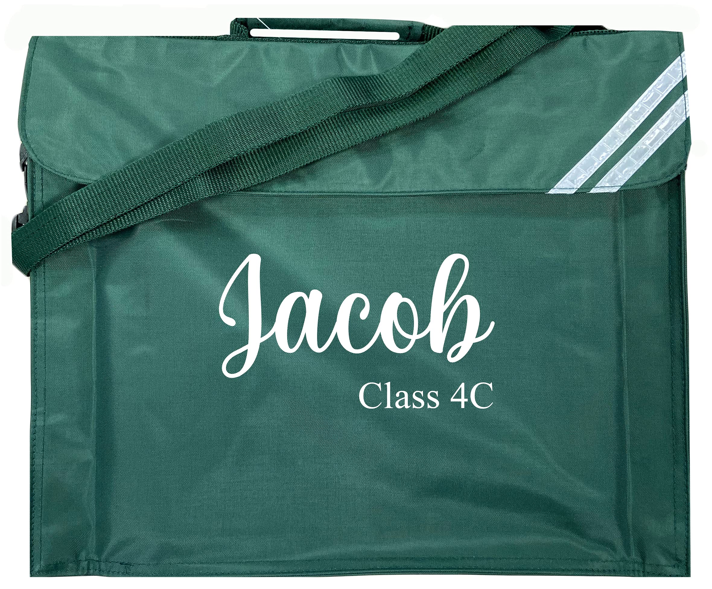 Kids Essentials Personalised Name & Class School Book Bag Multiple Colours Back to School (Bottle Green)