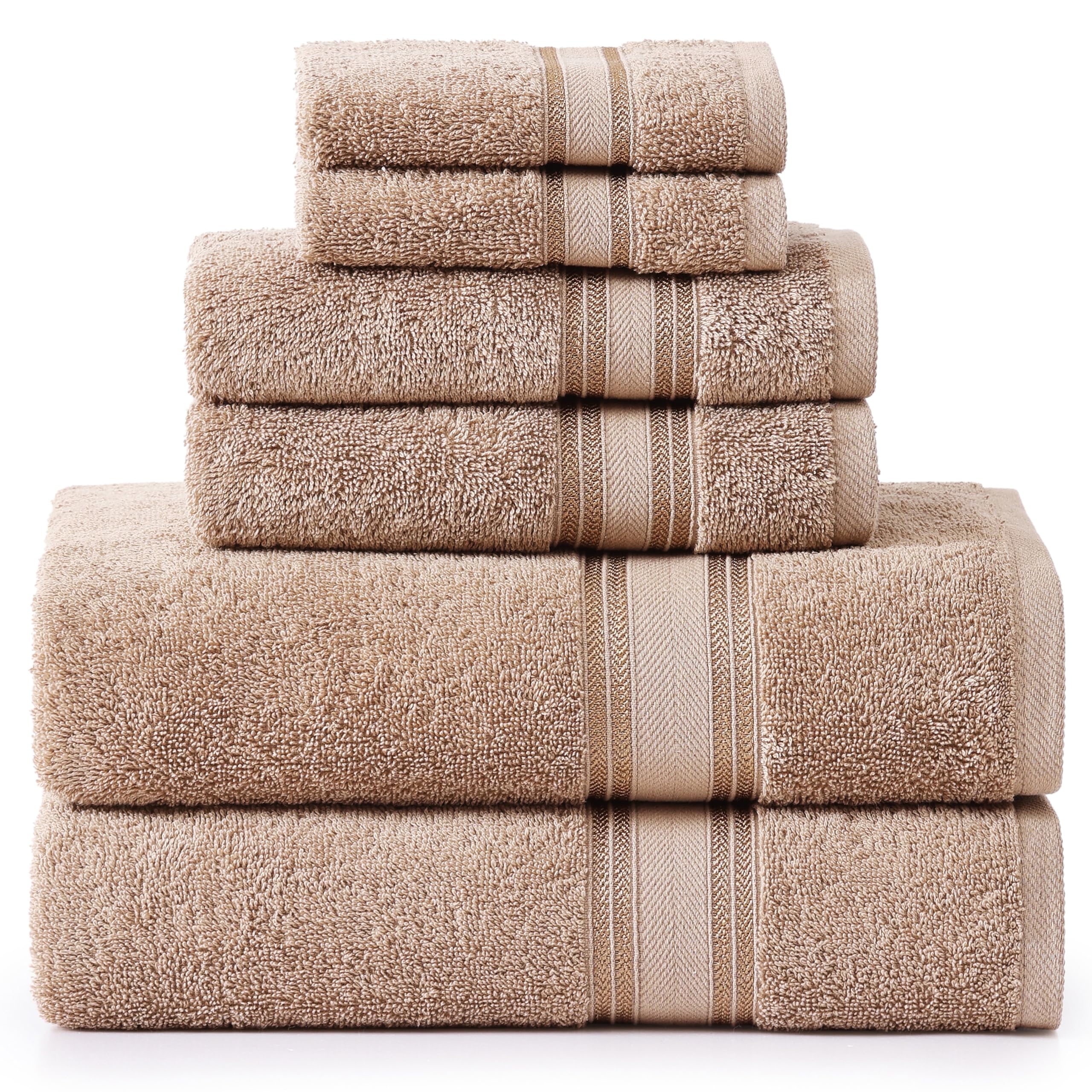 LANE LINEN Luxury Bath Towels Set - 6 Piece 100% CottonBathroom Zero Twist Shower Extra Absorbent Towel Super Soft 2 Hand Wash Cloths Taupe