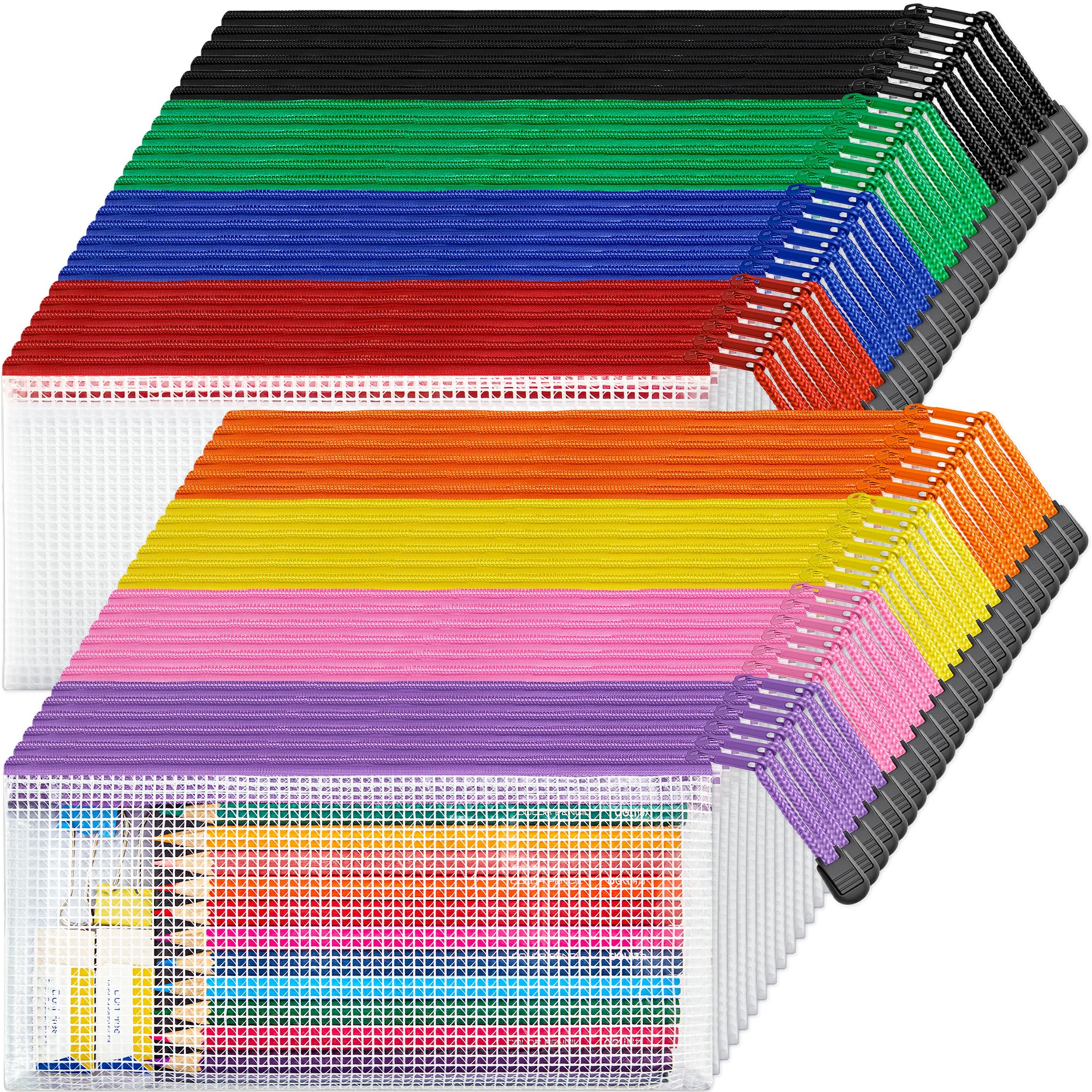 JARLINK 48 Pack A6 (9.3 × 4.0 in) Mesh Zipper Pouch Bags, Waterproof Pencil Pouch for School Supplies Storage, Small Zipper Pouches for Cash,