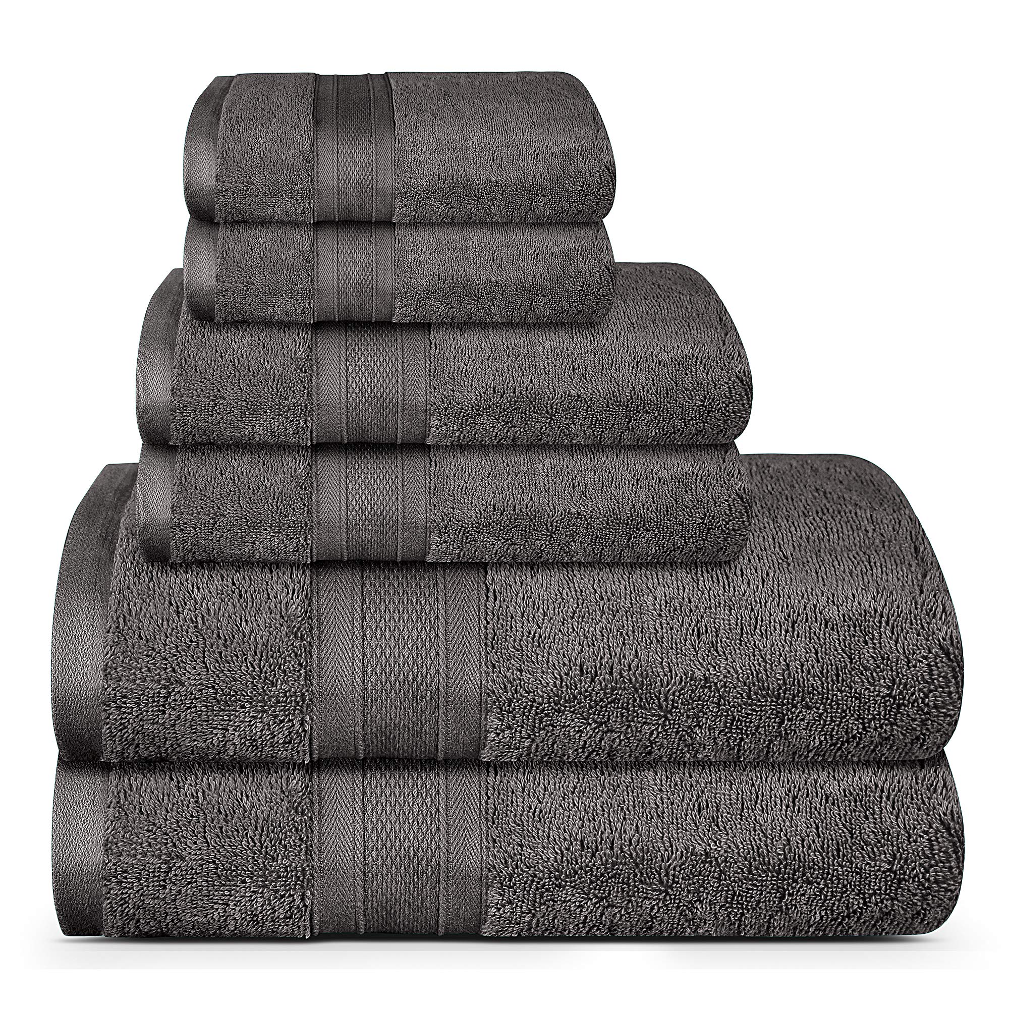 TRIDENTSoft and Plush, 100% Cotton, Highly Absorbent, Bathroom Towels, Super Soft, 6 Piece Towel Set (2 Bath Towels, 2 Hand Towels, 2 Washcloths), 500 GSM, Charcoal