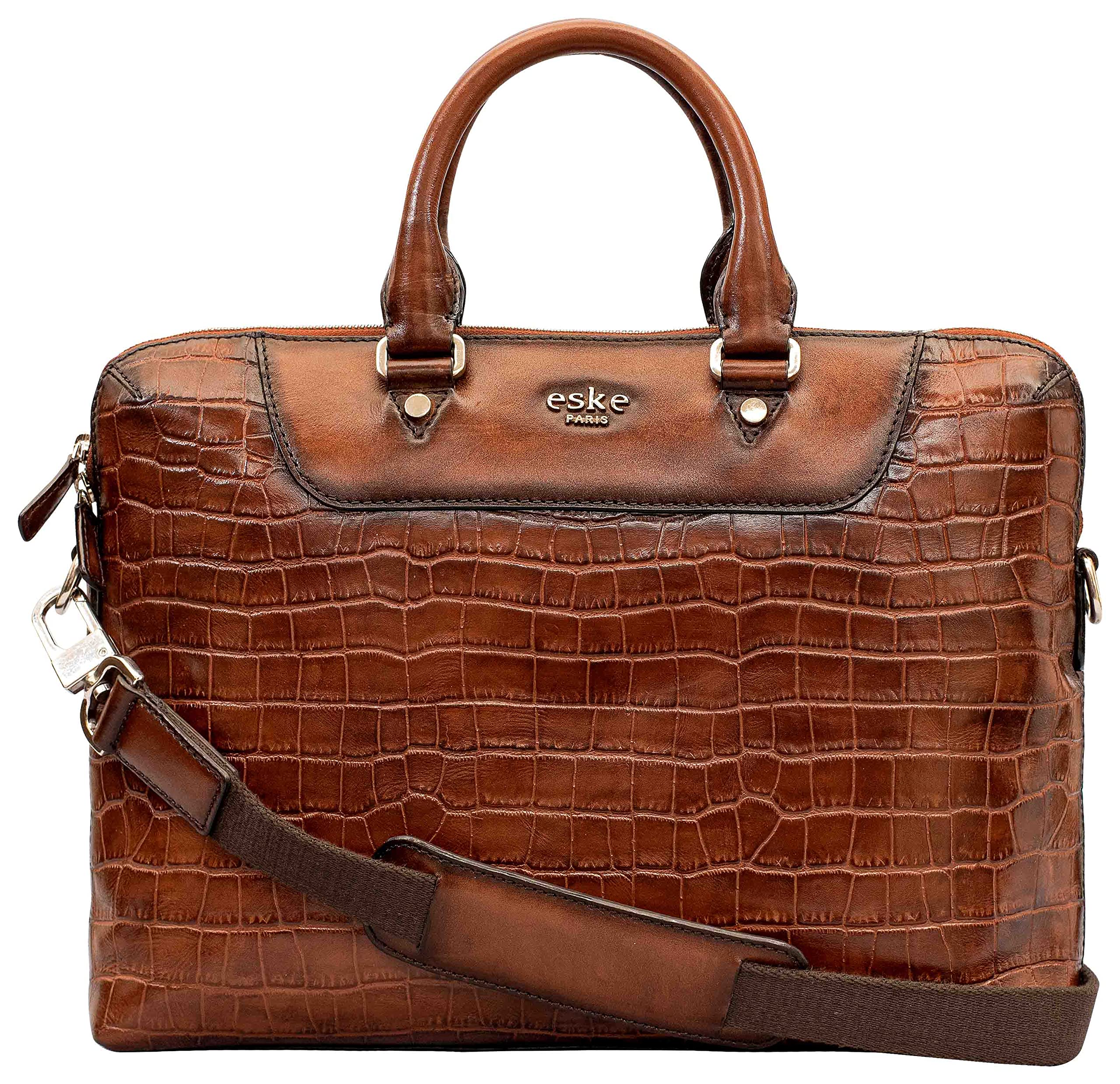 eske Benito, the Mini Briefcase | Sleek 14-Inch Laptop Bag for Men | Textured Leather Work Bag with Trolley Strap, Adjustable Sling & Multi-Pocket Organizer | Smart Office Companion