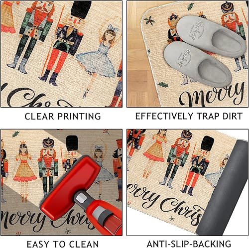 Miniatura 6 de Erweicet Tapete de Navidad con diseño de cascanueces de bienvenida de Navidad, antideslizante y lavable, tapete de invierno con parte trasera de
