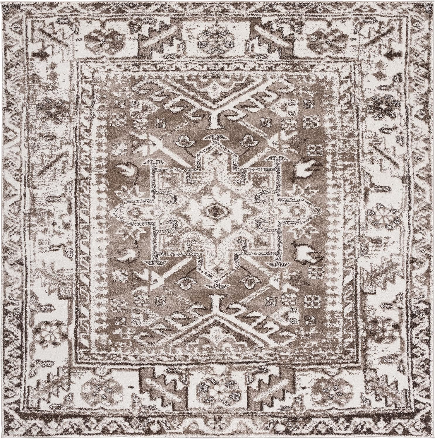 SAFAVIEH Vintage Hamadan Collection Area Rug - 6'7" Square, Brown & Ivory, Traditional Persian Design, Non-Shedding & Easy to Clean, Ideal for Living Room, Bedroom, Dining Space (VTH211T)