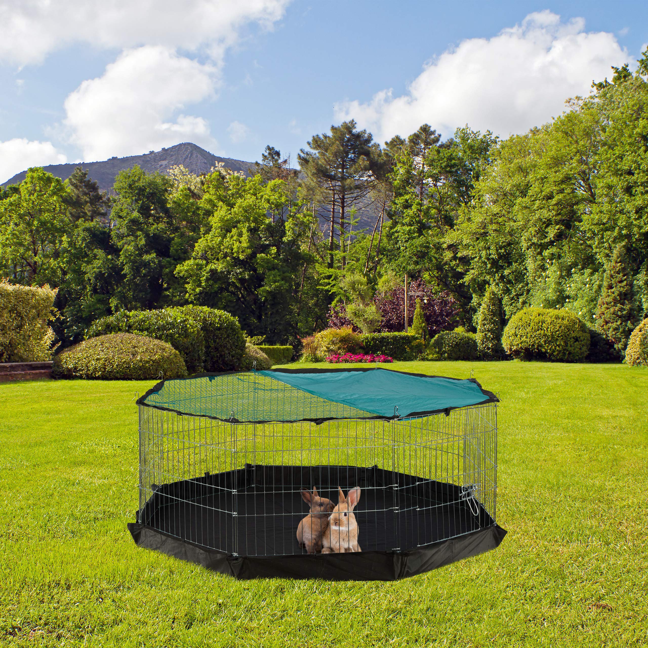 Relaxdays Tappetino per Animali, Ottagono, Impermeabile, Pavimento per Recinti con Chiusura a Strappo, 168x168 cm, Nero, Nylon, 1 pz