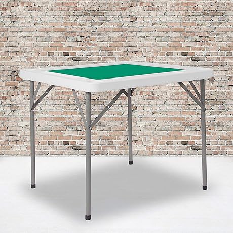 EMMA + OLIVER 34.5" Square 4-Player Folding Card Game Table with Green...