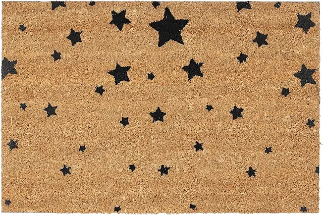 Paillasson chic en fibres de coco noir avec design étoiles antidérapant 60x40 cm