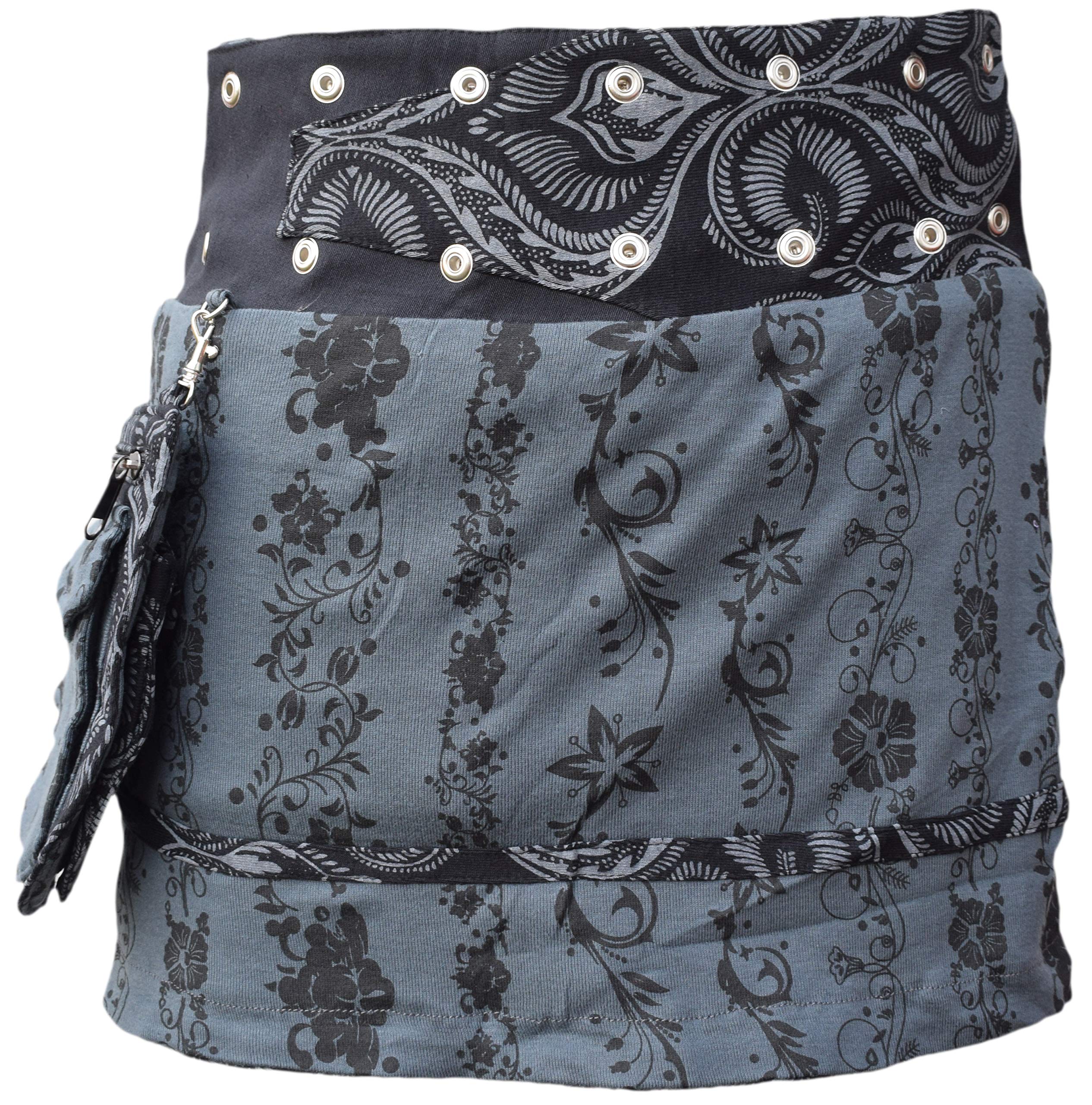 Gheri Jupe courte en coton réversible avec poche amovible et motif floral