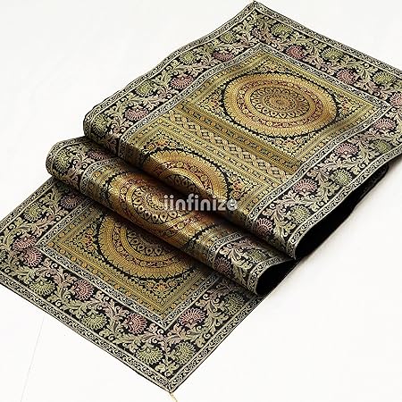 iinfinize Elegant Fall Table Runner with Intricate Brocade Design - 16x60 Inch, Perfect for Dining or Coffee Table | Brocade Silk Fabric | Black Color