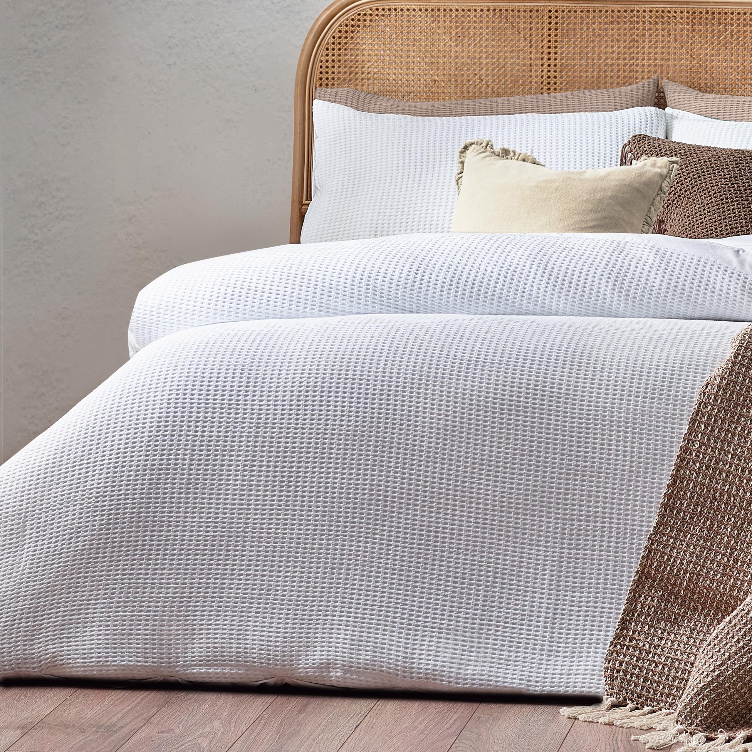 Furn. Yard Chunky Waffle Cotton Duvet Cover Set - Textured Waffle Weave OEKO-TEX Certified (White - Double) - Image 4