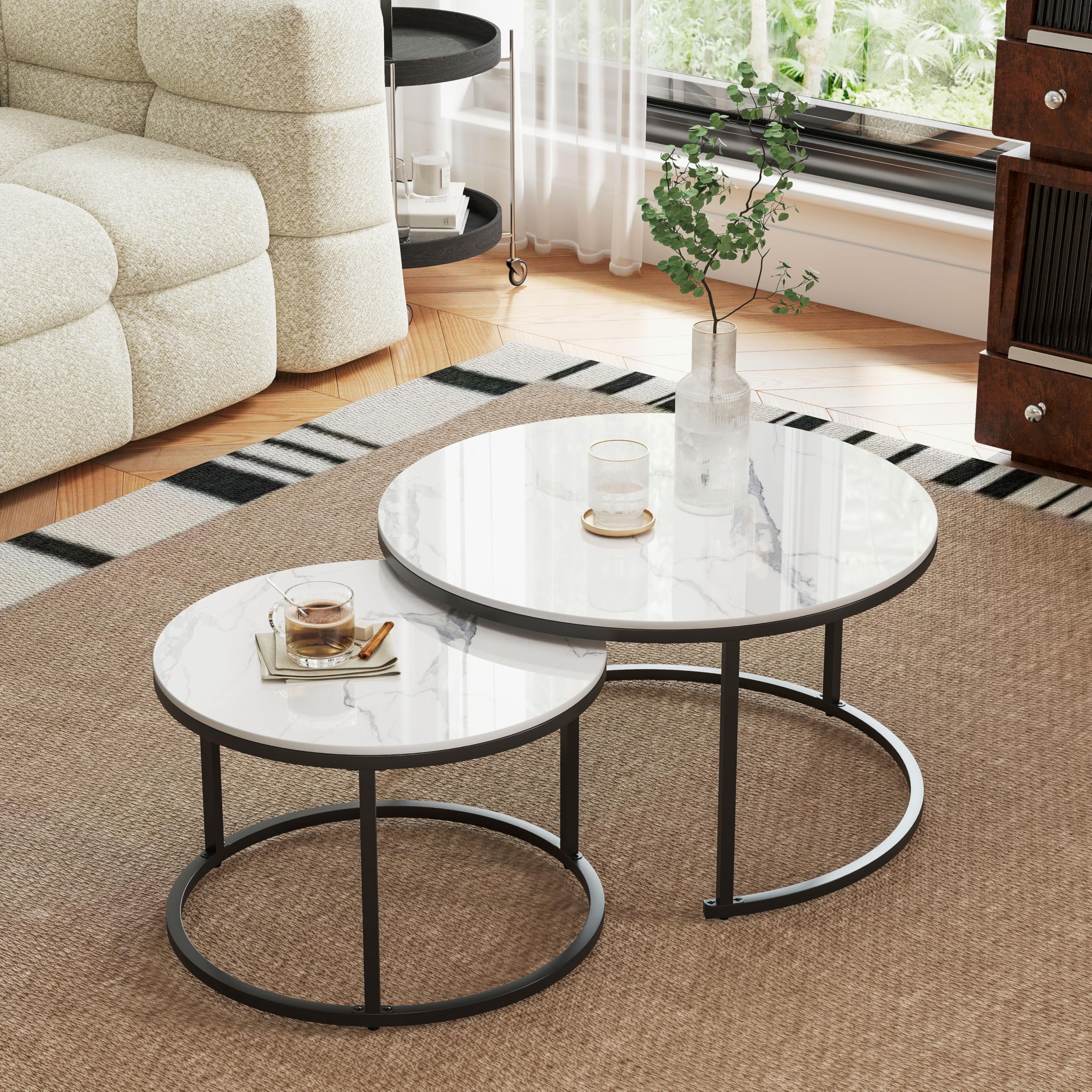 Amazon.com: Round Nesting Coffee Table, White Modern Decorative Coffee ...