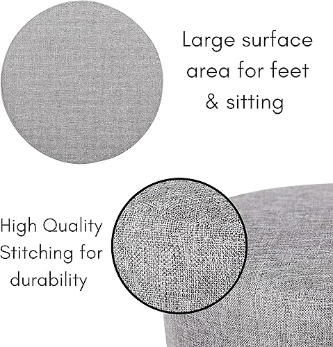 Miniatura 7 de BIRDROCK HOME Otomana de lino con reposapiés, silla de tocador tapizada con patas de metal negro, taburete redondo acolchado suave para sala de