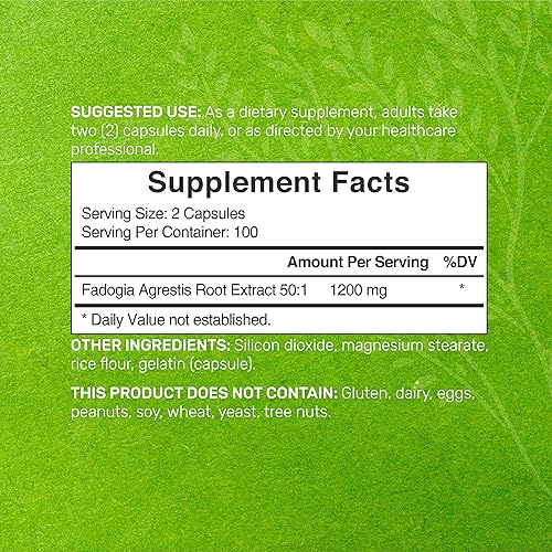 Miniatura 2 de Extracto de Fadogia Agrestis de doble fuerza 1200 mg por porción 200 cápsulas  Probado por terceros  Extracto 501 de raíz a base de plantas