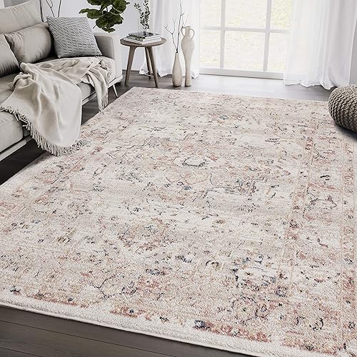 Abani Rugs - Alfombra de área con medallón oriental rojo y beige, 5 x 7 pies, colección Babylon, alfombra rectangular vintage envejecida Abani Rugs - Alfombra de área con medallón oriental rojo y beige, 5 x 7 pies, colección Babylon, alfombra rectangular vintage envejecida