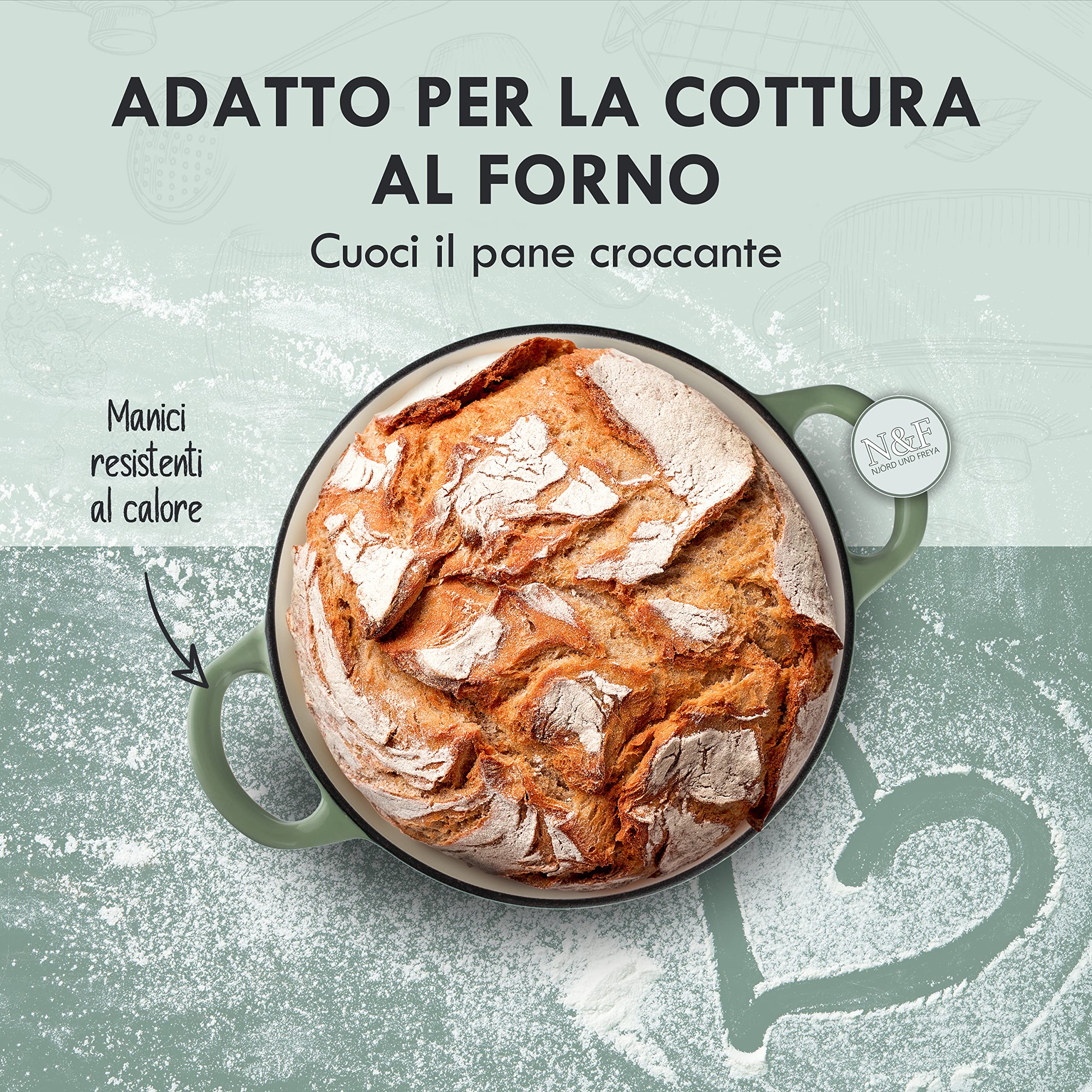 Njörd & Freya Casseruola in ghisa, girarrosto con coperchio, casseruola in ghisa, rivestimento smaltato, adatto a tutti i tipi di fornelli e fornelli a induzione, diametro 24 cm