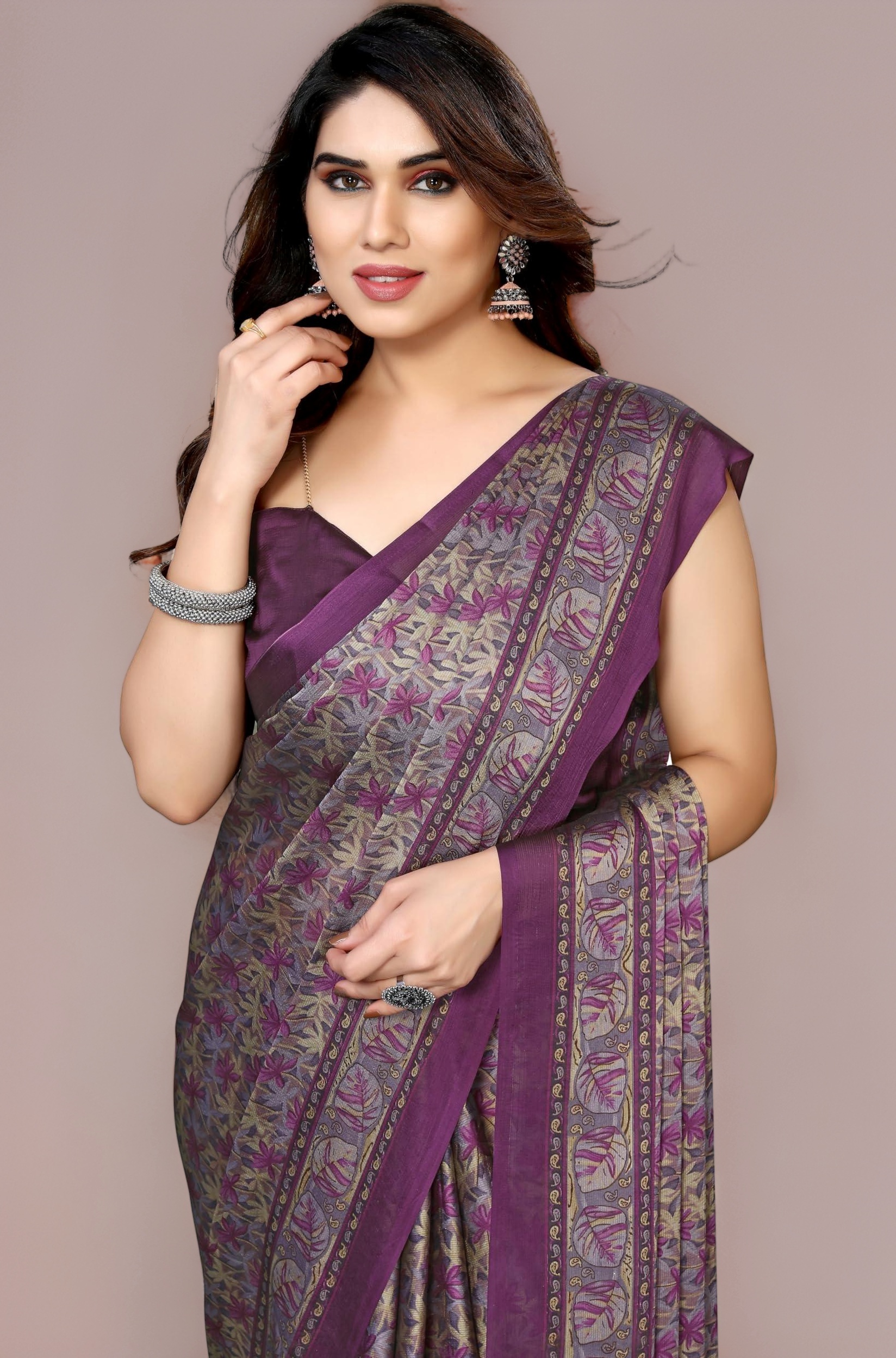 MIRCHI FASHION Women's Chiffon Floral Printed Saree with Blouse Piece