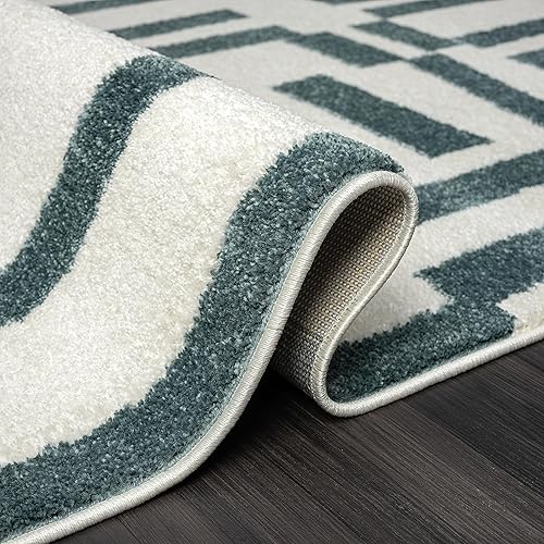 Miniatura 4 de Abani Deco Collection - Alfombra de área, diseño de líneas modernas cremaverde, 4 x 6 pies, fácil de limpiar, duradera para niños y mascotas, no