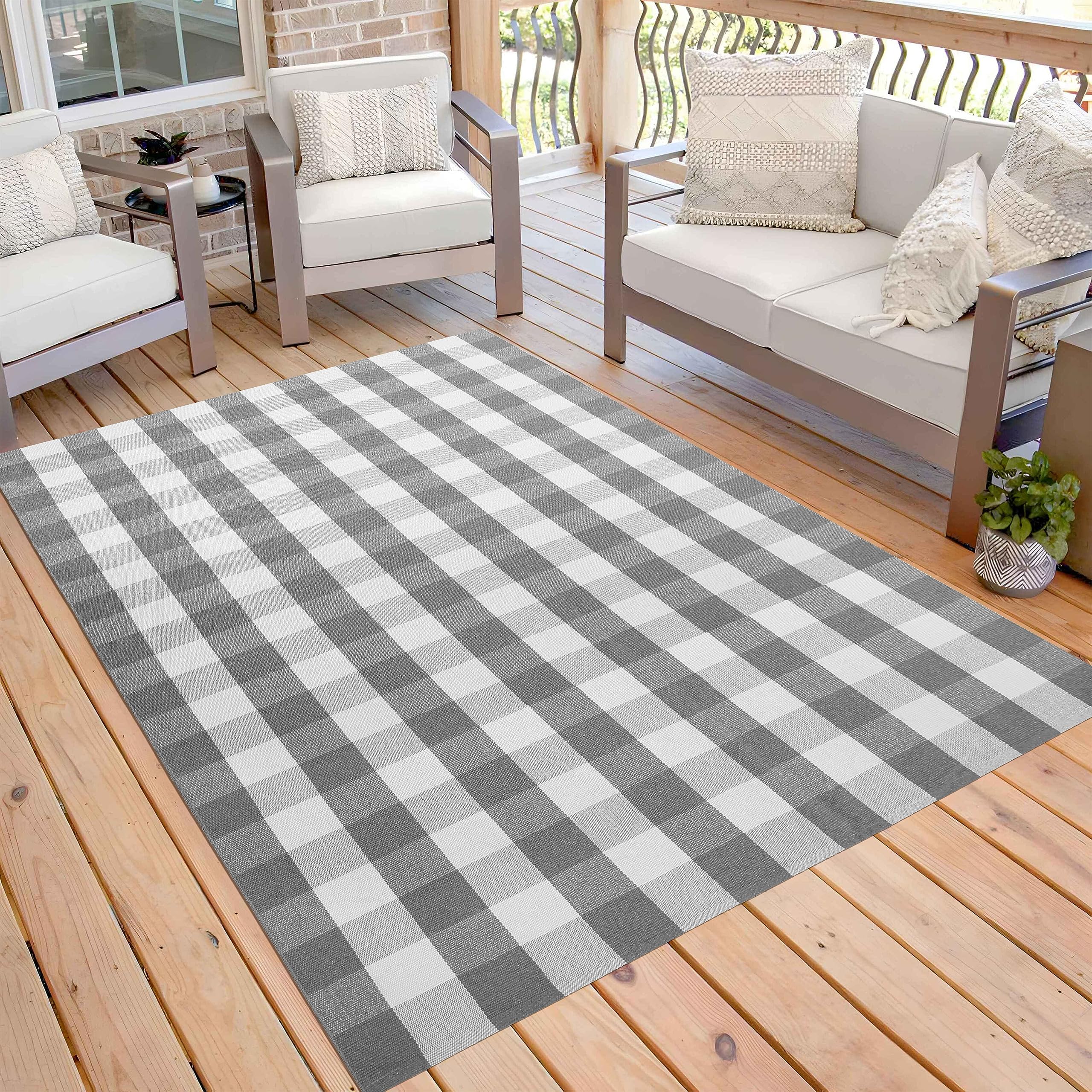 Amazon.com: KOZYFLY Buffalo Plaid Area Rug 5 x 7 Ft Gray and White